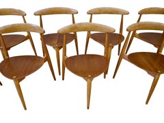 Eight Danish Modern Heart Chairs in Teak and Beech by Hans Wegner