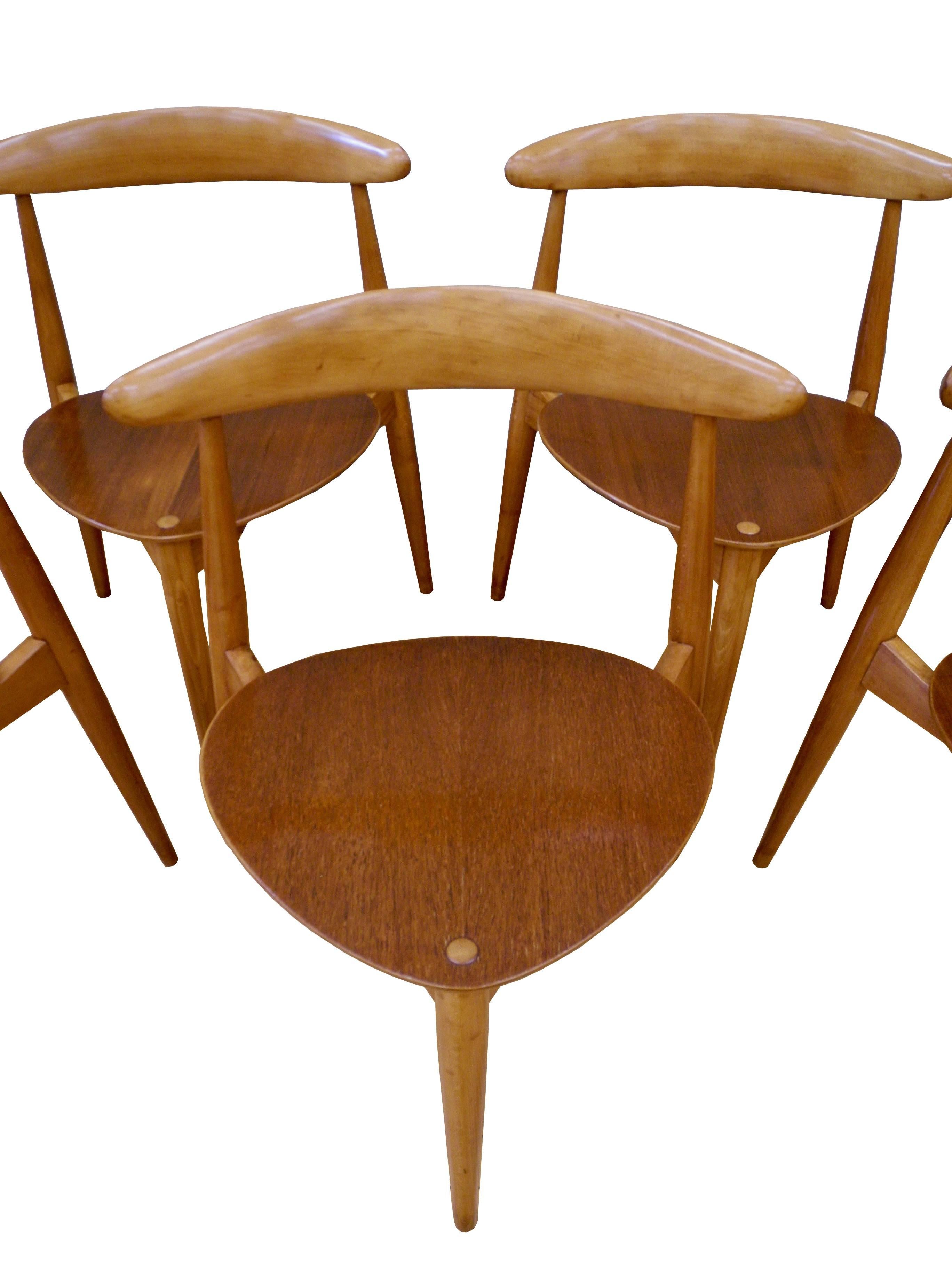 Eight Danish Modern Heart Chairs in Teak and Beech by Hans Wegner In Good Condition For Sale In Hudson, NY