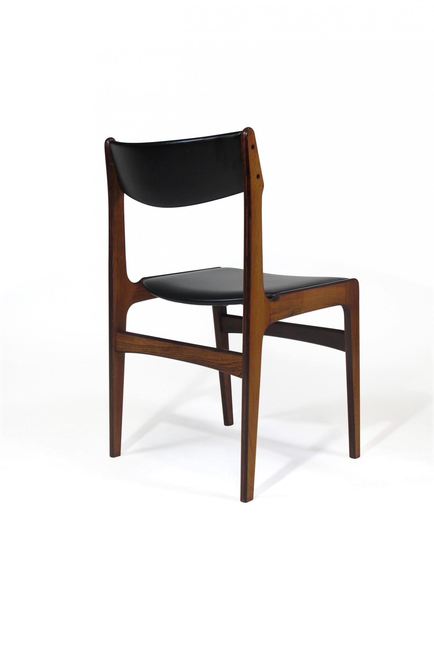 Scandinavian Modern Eight Danish Rosewood Dining Chairs in Black Vinyl