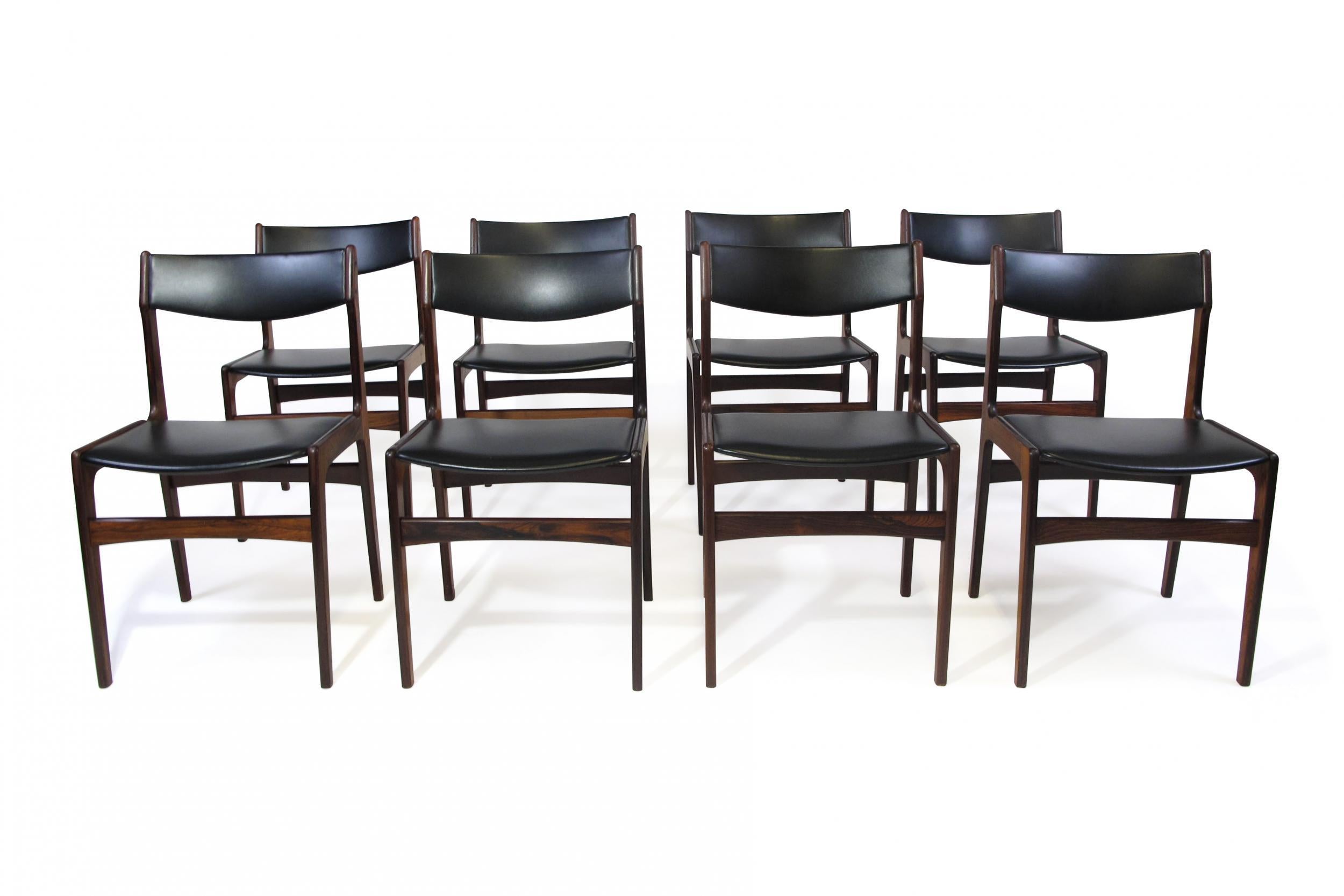 20th Century Eight Danish Rosewood Dining Chairs in Black Vinyl