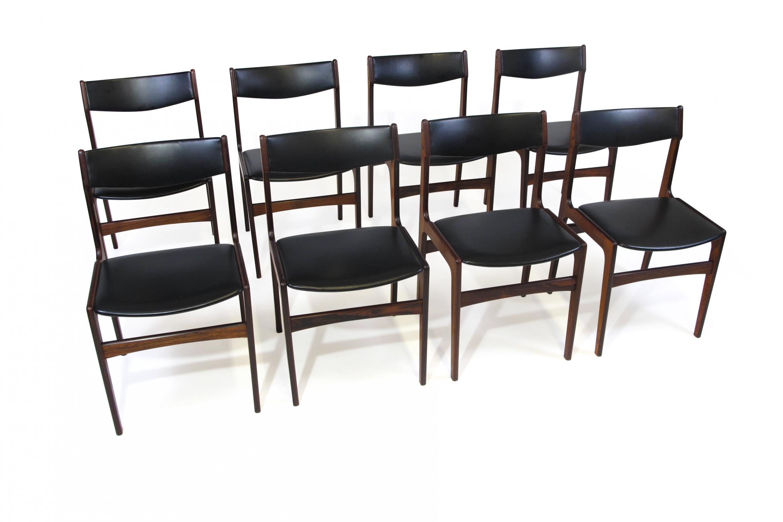 Eight Danish Rosewood Dining Chairs in Black Vinyl 1