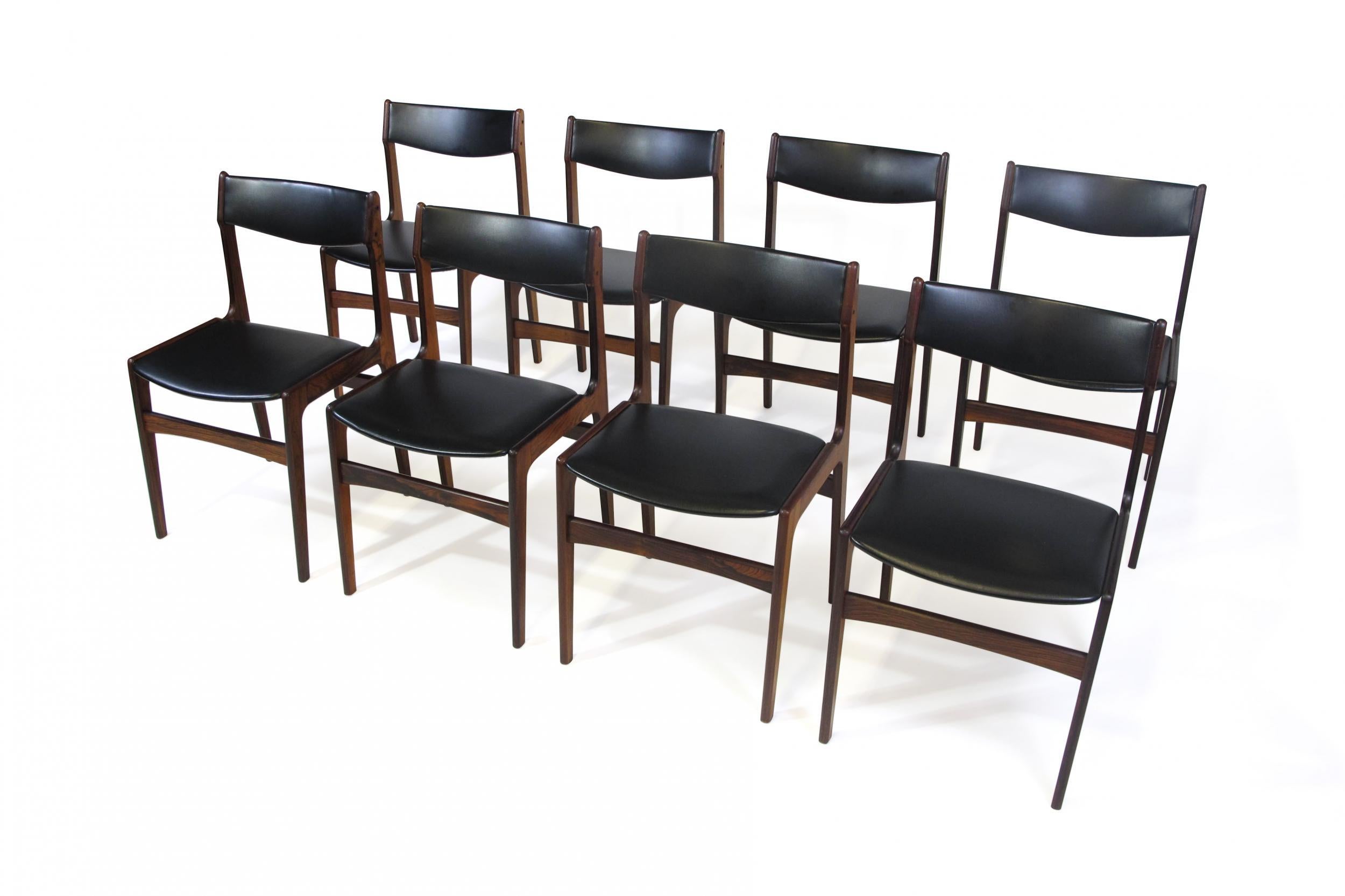 Eight Danish Rosewood Dining Chairs in Black Vinyl 2