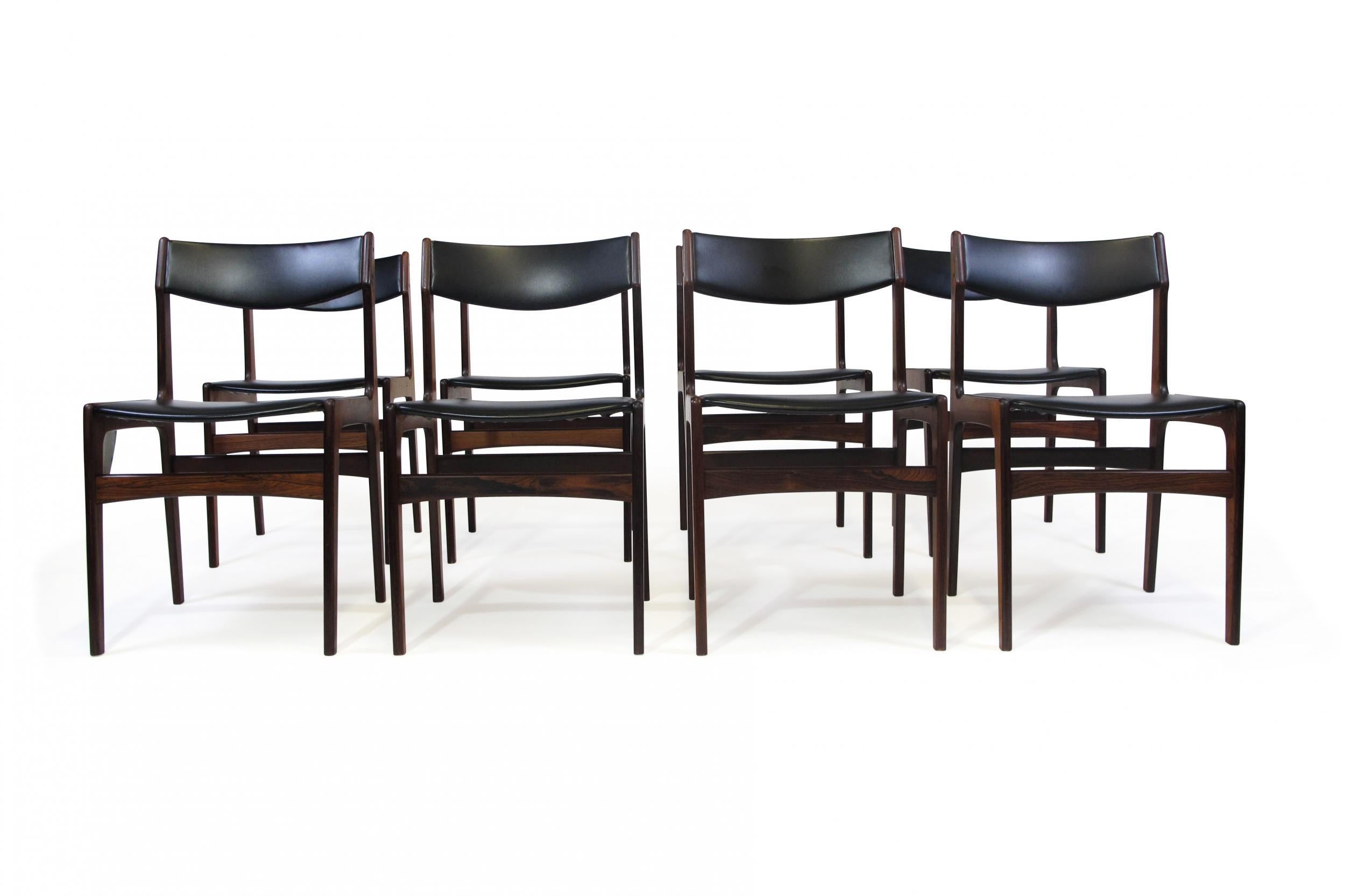 Eight Danish Rosewood Dining Chairs in Black Vinyl 3