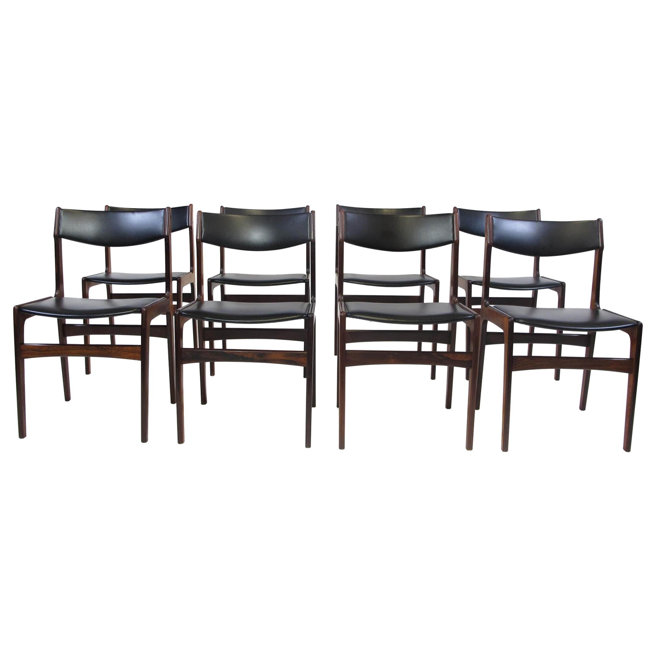 Eight Danish Rosewood Dining Chairs in Black Vinyl