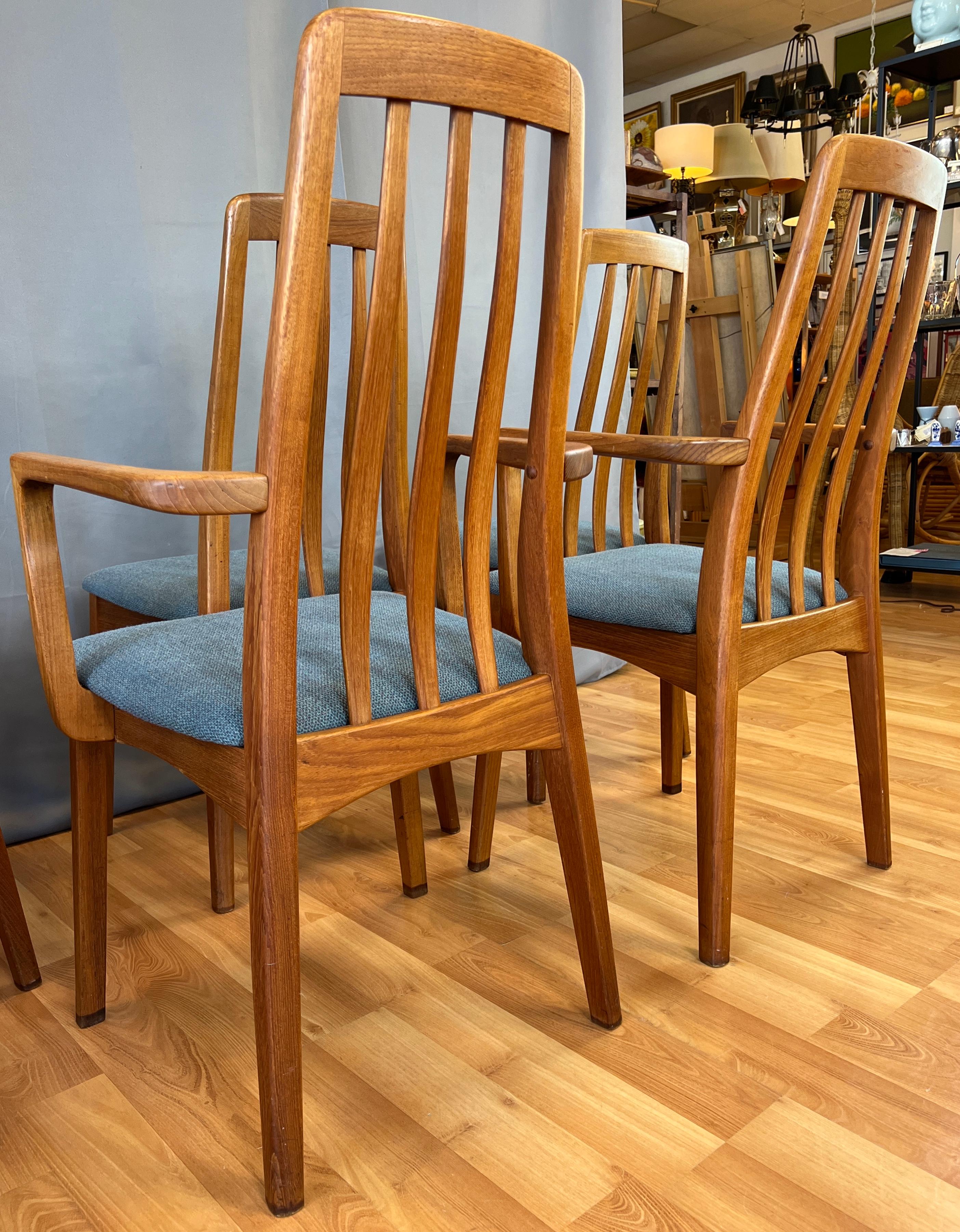 Fabric Eight Danish Style Rail-back High Back Teak Dining Chairs by Benny Linden 