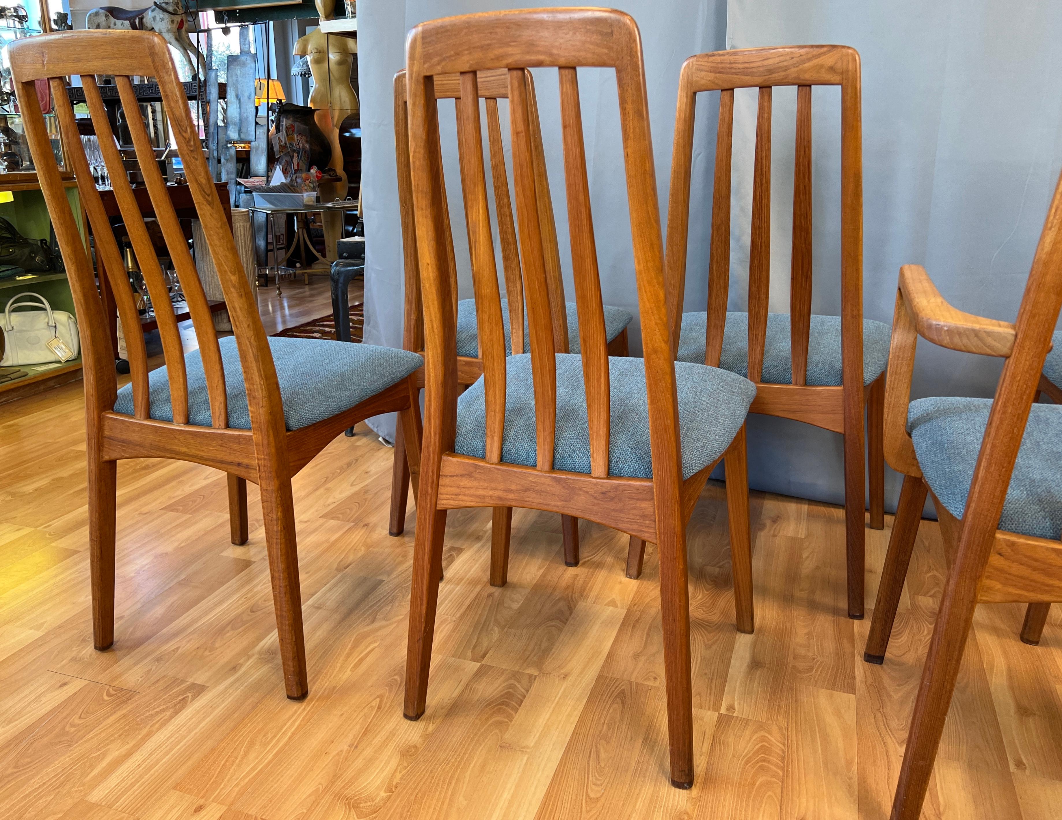Eight Danish Style Rail-back High Back Teak Dining Chairs by Benny Linden  1