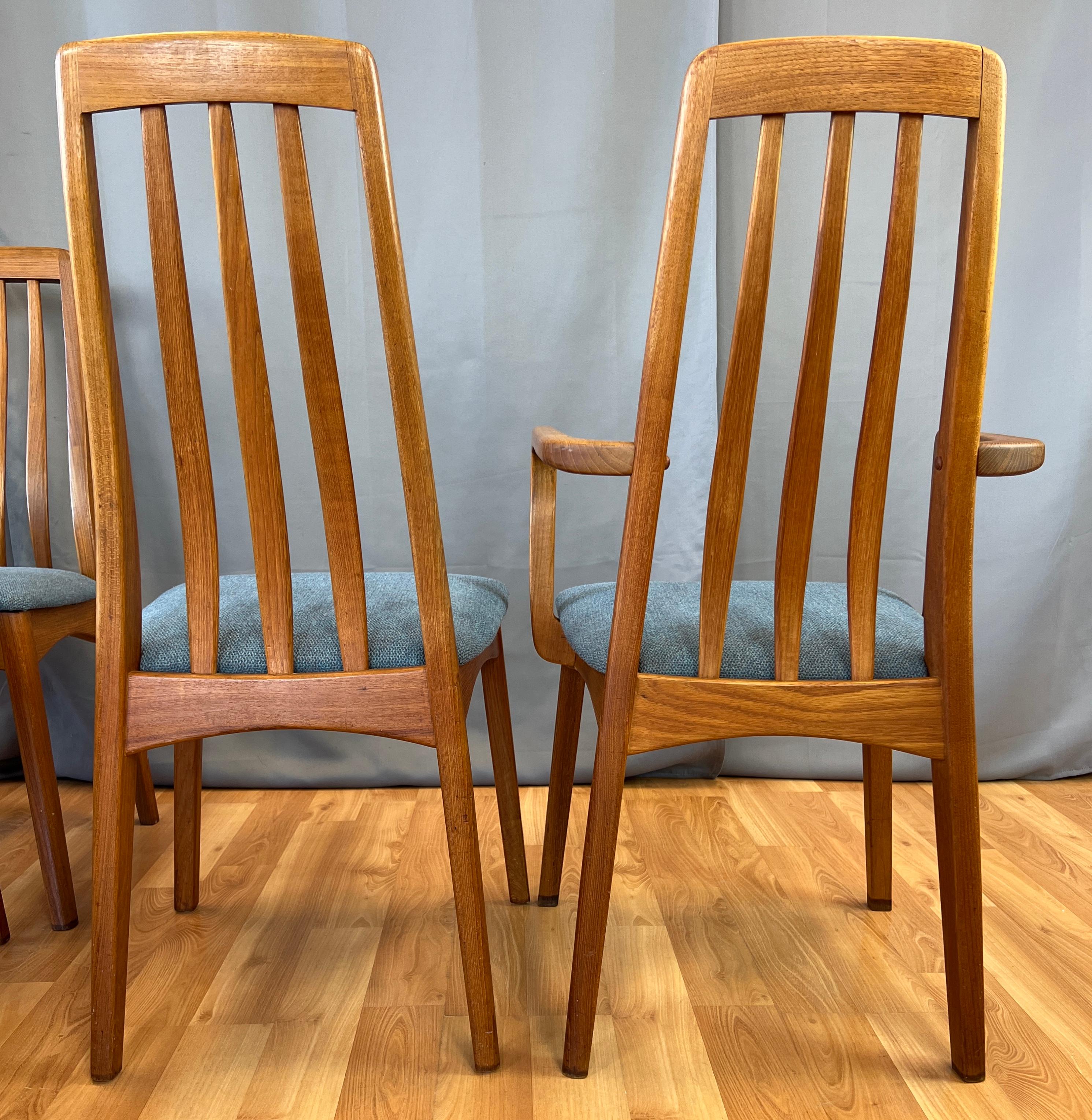 Eight Danish Style Rail-back High Back Teak Dining Chairs by Benny Linden  5