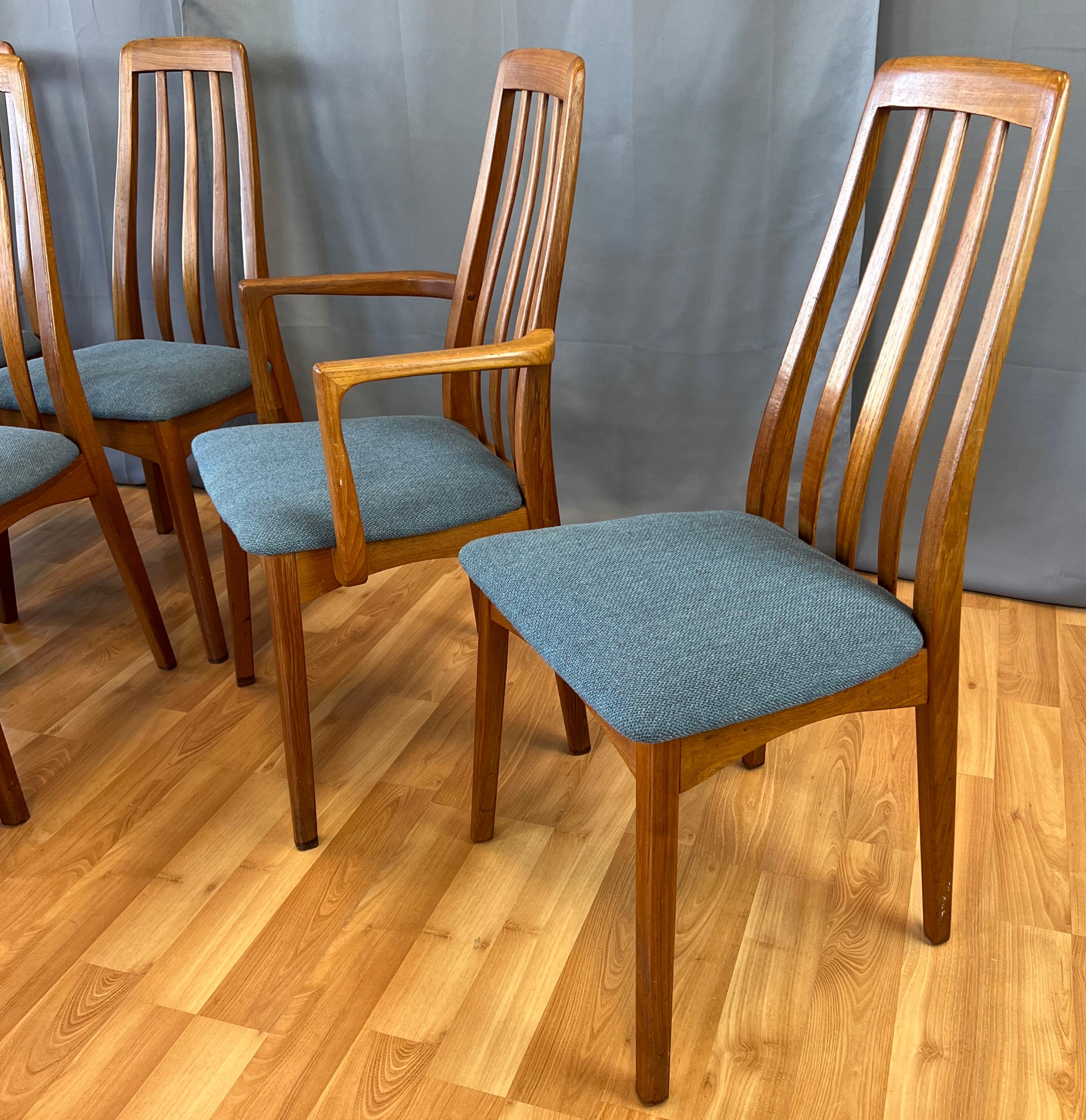 Eight Danish Style Rail-back High Back Teak Dining Chairs by Benny Linden  8