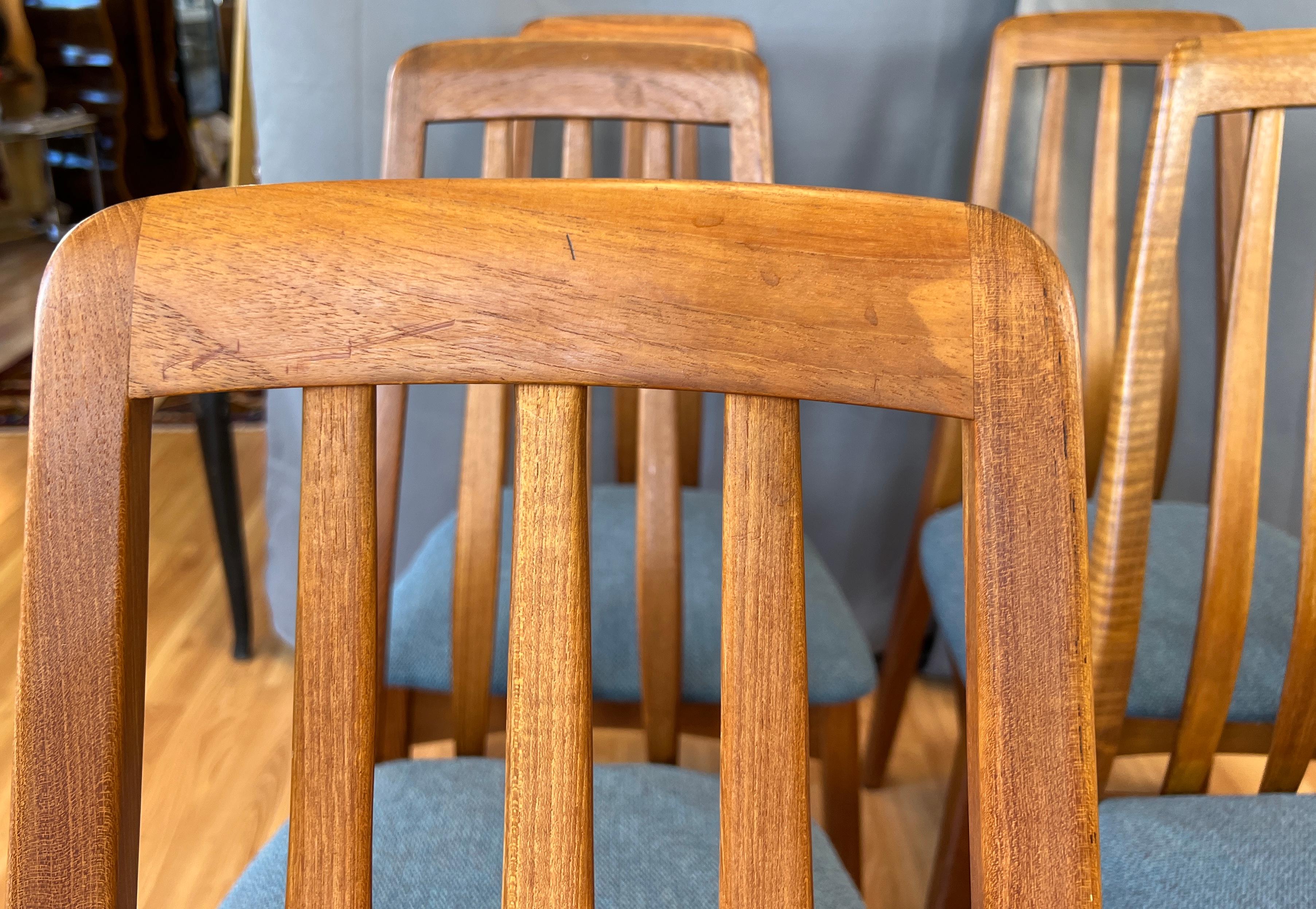Eight Danish Style Rail-back High Back Teak Dining Chairs by Benny Linden  10
