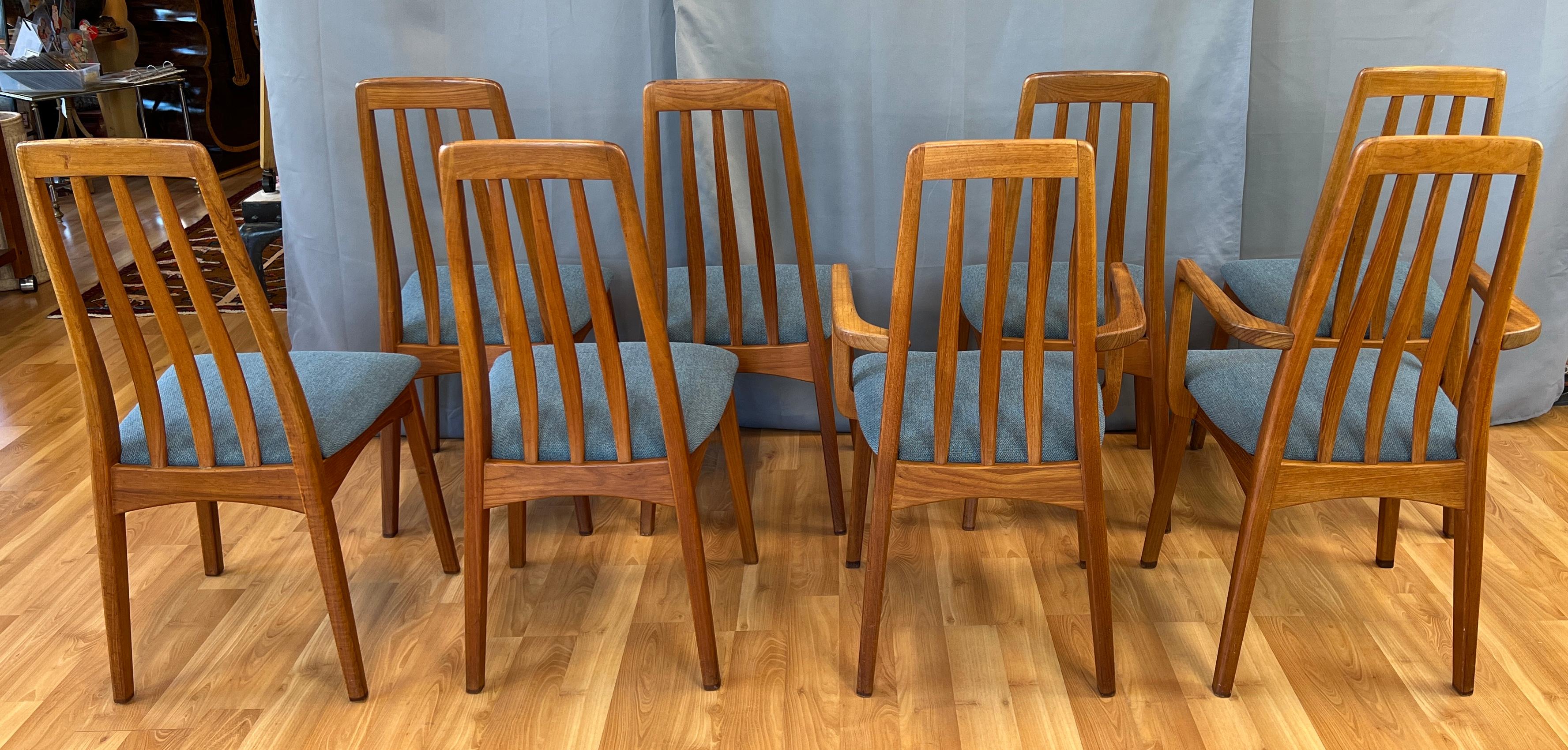 Eight Danish Style Rail-back High Back Teak Dining Chairs by Benny Linden  In Good Condition In San Francisco, CA