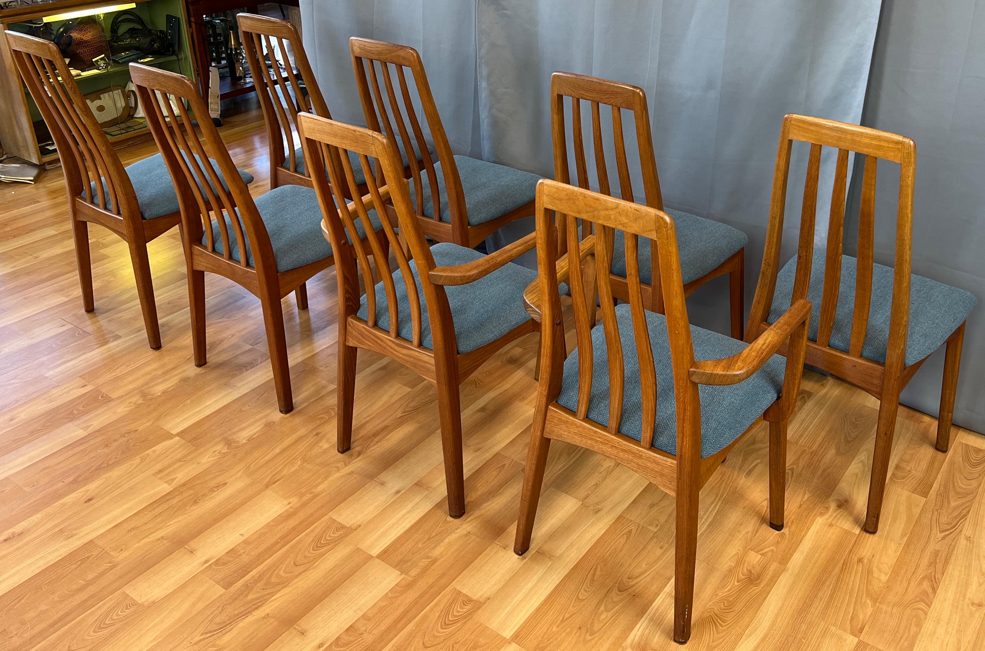 Late 20th Century Eight Danish Style Rail-back High Back Teak Dining Chairs by Benny Linden 