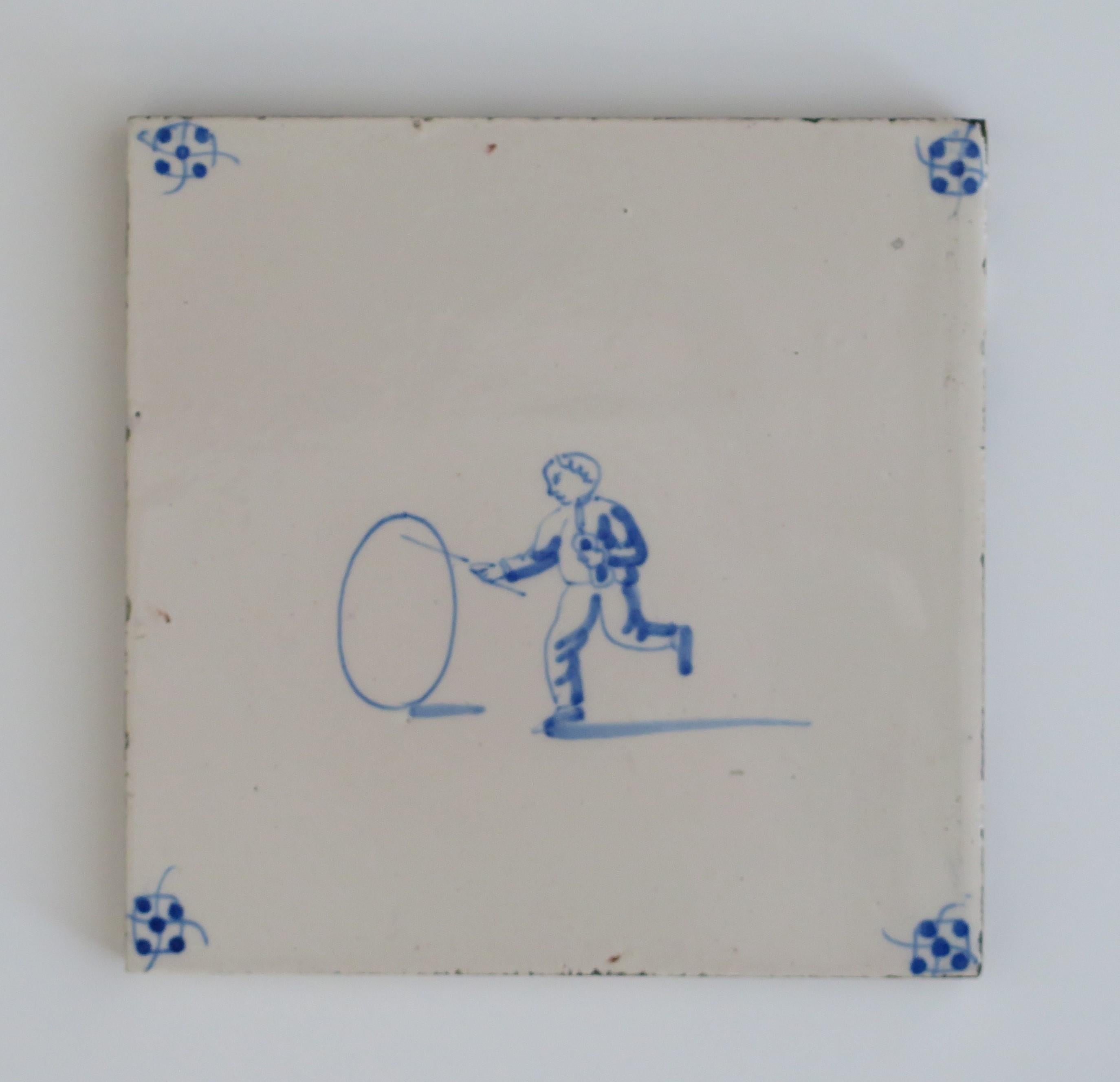Eight Delft Blue and White Tiles All Hand Painted, Dutch 19th Century 4