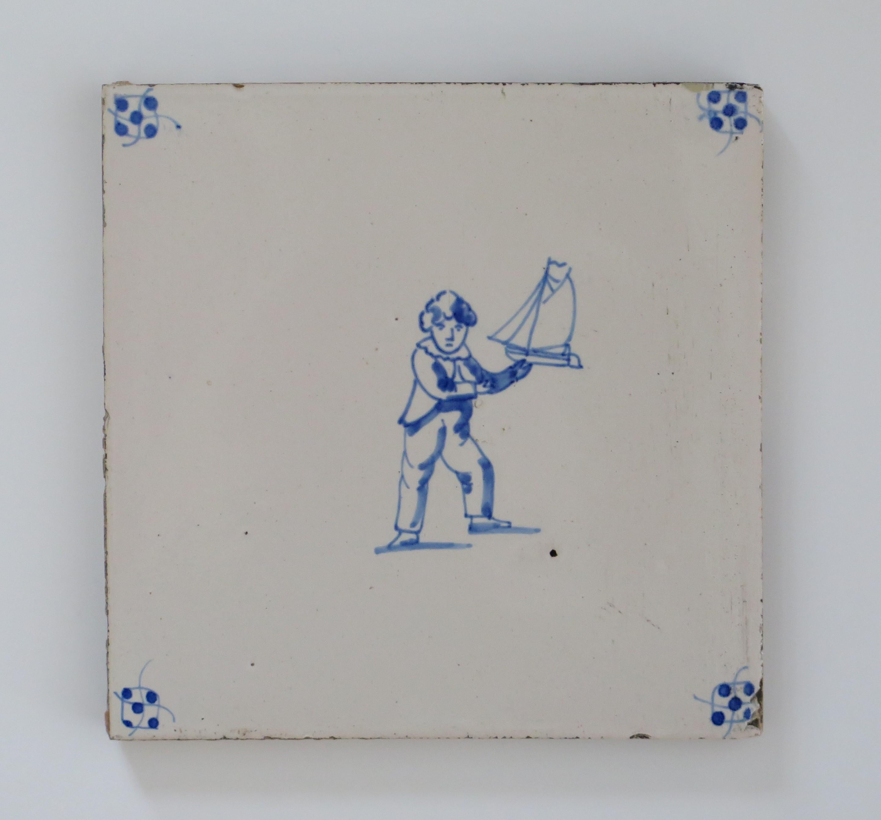 Eight Delft Blue and White Tiles All Hand Painted, Dutch 19th Century 5