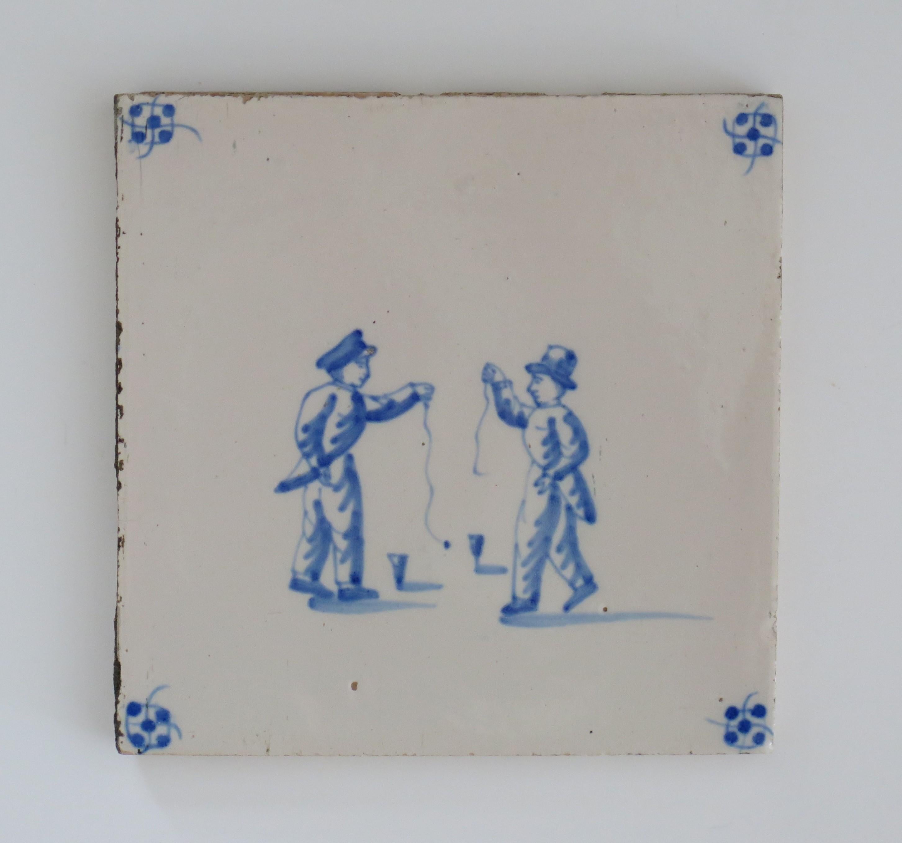 Eight Delft Blue and White Tiles All Hand Painted, Dutch 19th Century 6