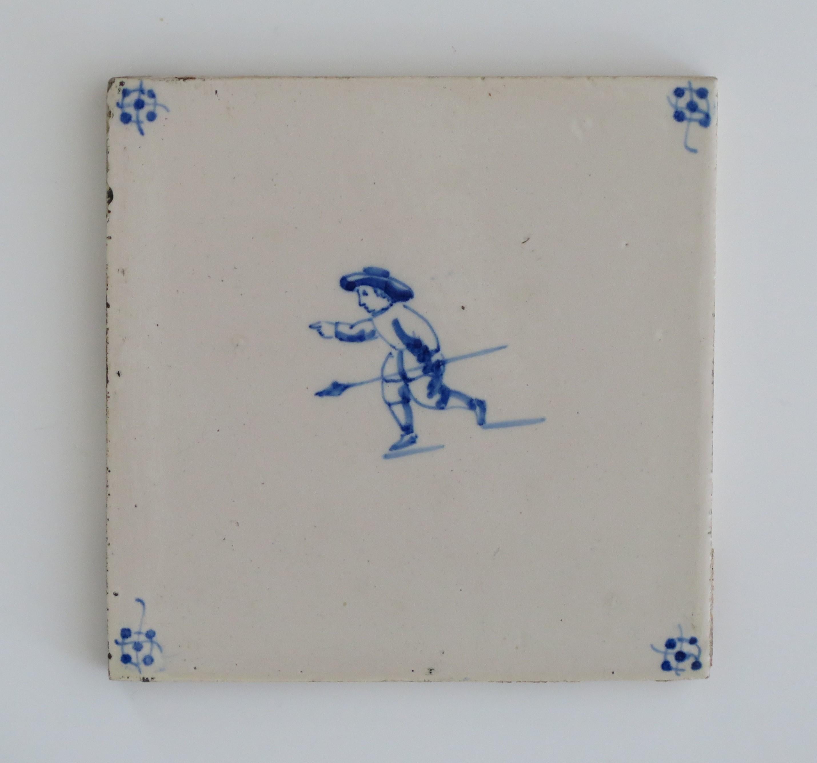 Eight Delft Blue and White Tiles All Hand Painted, Dutch 19th Century 7