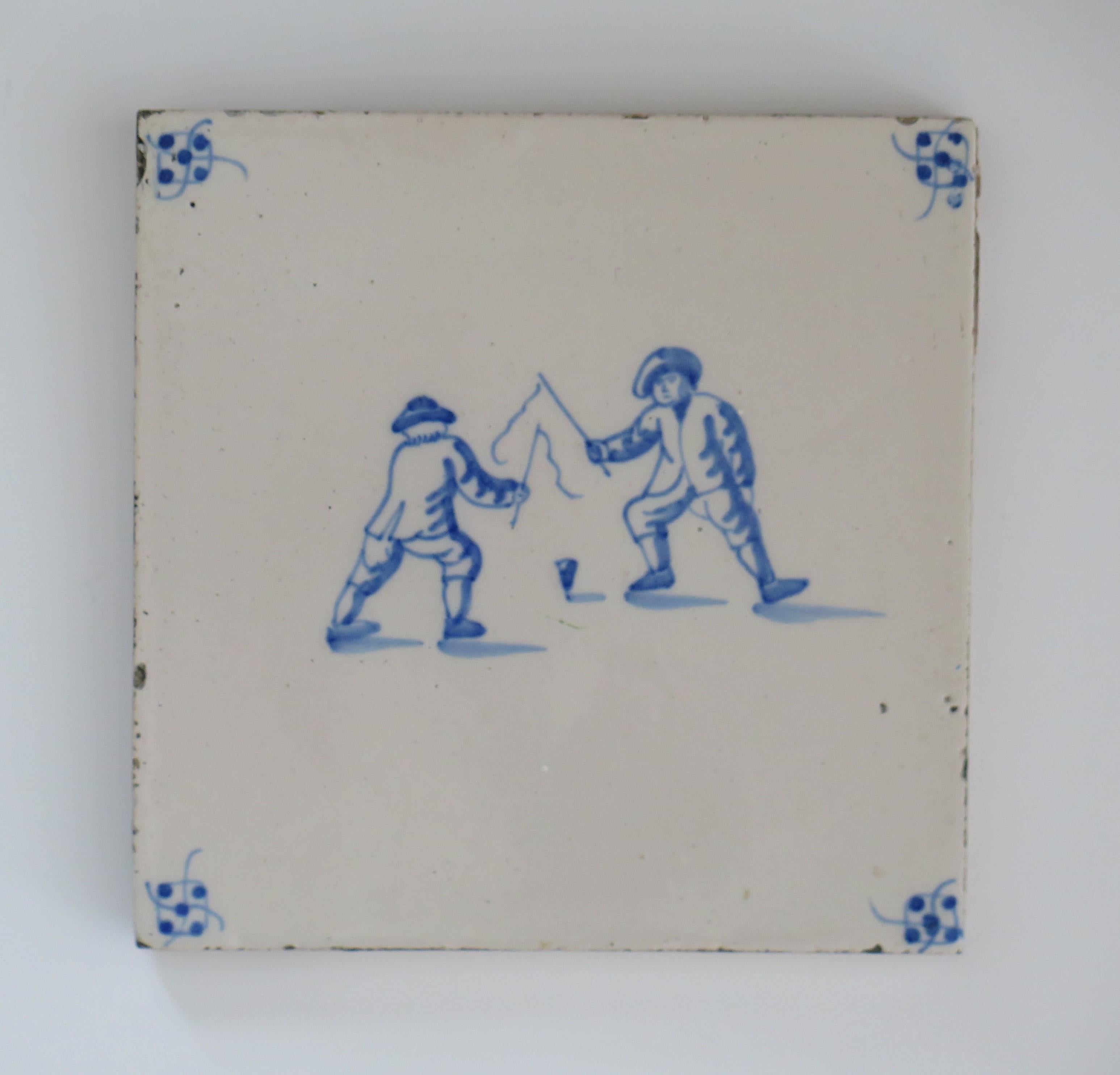 Eight Delft Blue and White Tiles All Hand Painted, Dutch 19th Century 1