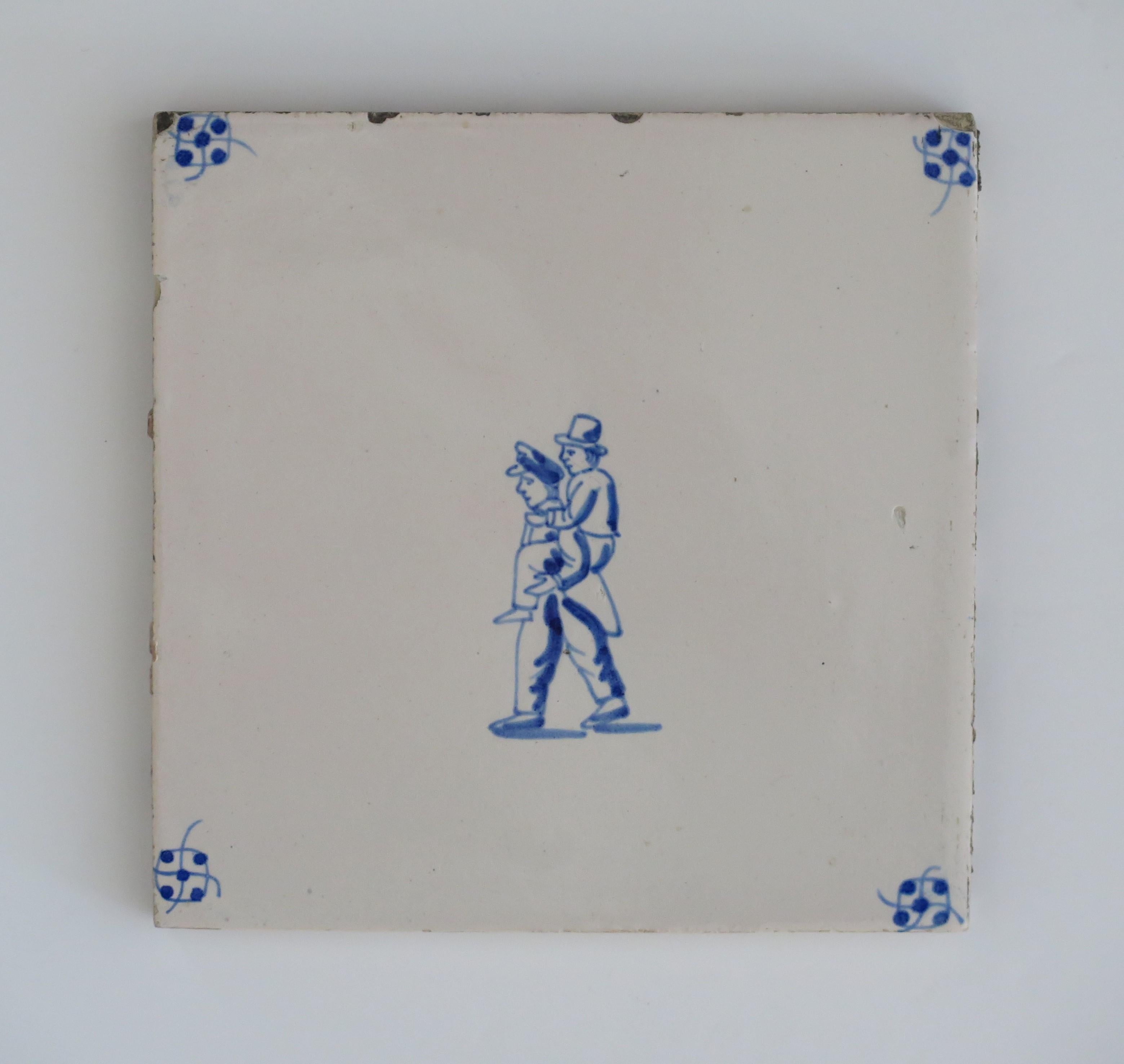 Eight Delft Blue and White Tiles All Hand Painted, Dutch 19th Century 2