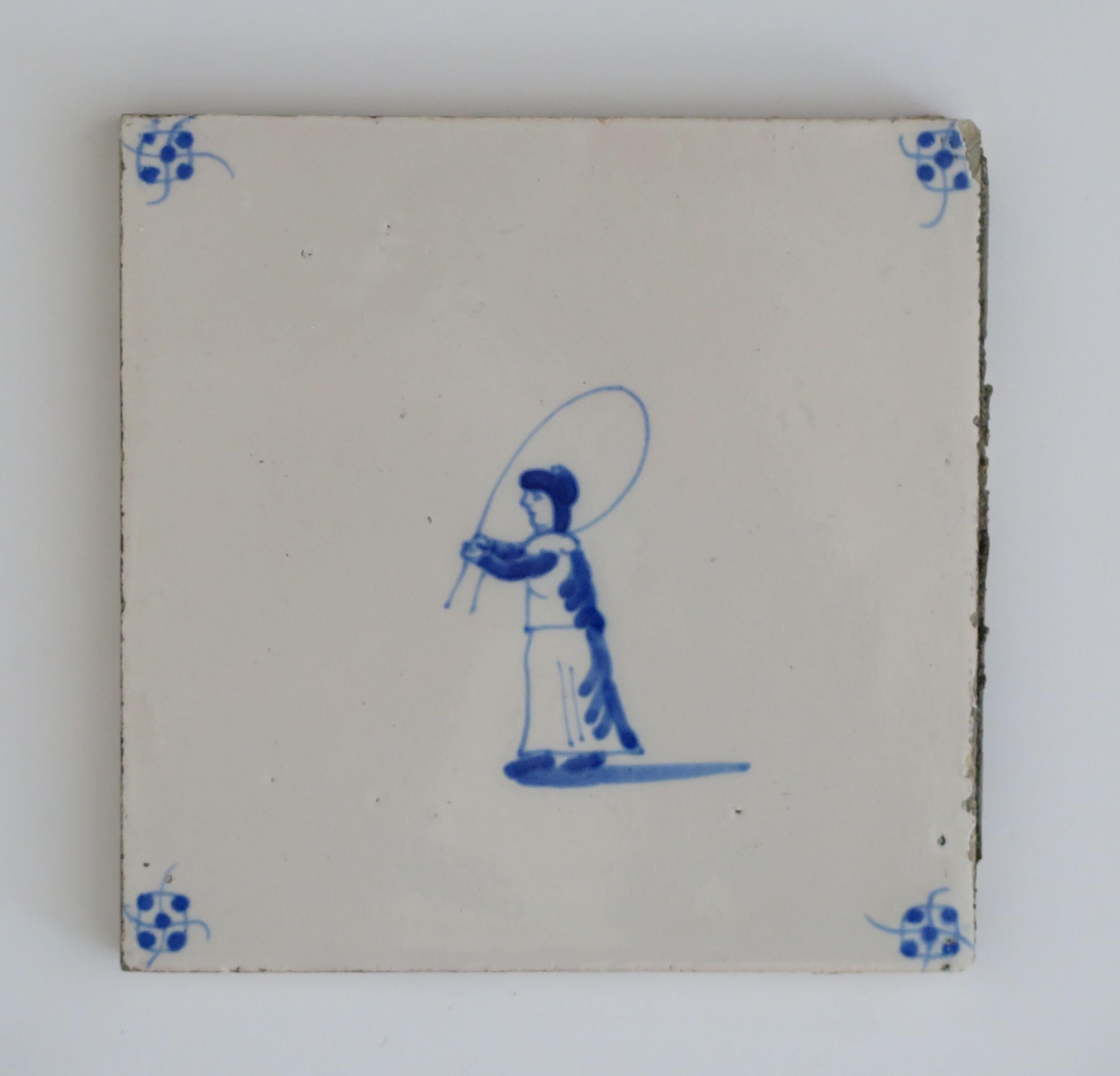 Eight Delft Blue and White Tiles All Hand Painted, Dutch 19th Century 3