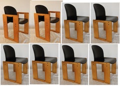 Eight "Dialogo" Black Leather Chair by Tobia Scarpa for B&B, Italy, 70s