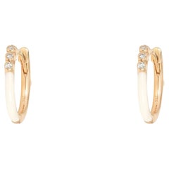 Eight Diamond White Enamel 14K (or 18k upon request) Yellow Gold Huggie Earrings