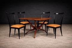Eight Dining Chair Set in Hardwood & beige leather, Giuseppe Scapinelli, 1950s