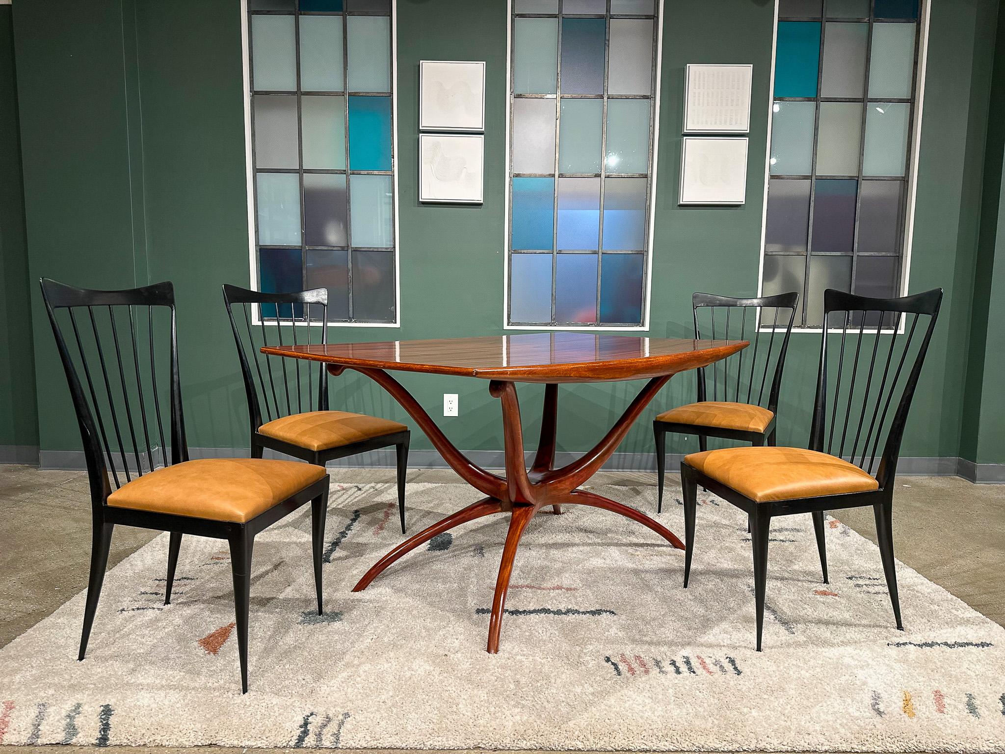 Eight Dining Chair Set in Hardwood & beige leather, Giuseppe Scapinelli, Brazil For Sale 5
