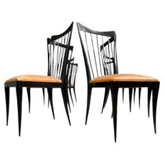 Eight Dining Chair Set in Hardwood & beige leather, Giuseppe Scapinelli, Brazil