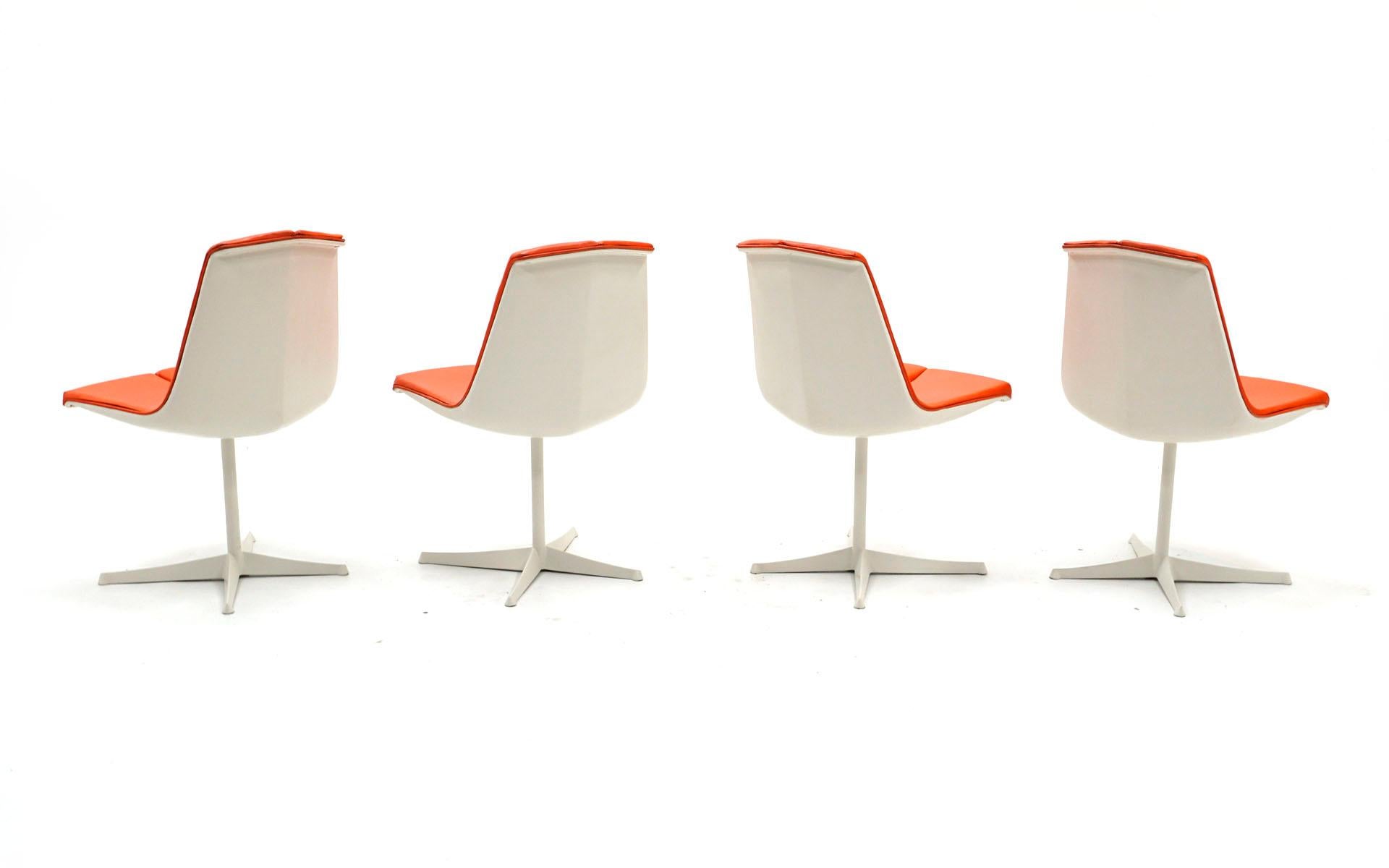 Mid-Century Modern Eight Dining Chairs by Richard Schultz for Knoll, White Frames, Red Orange Seats For Sale