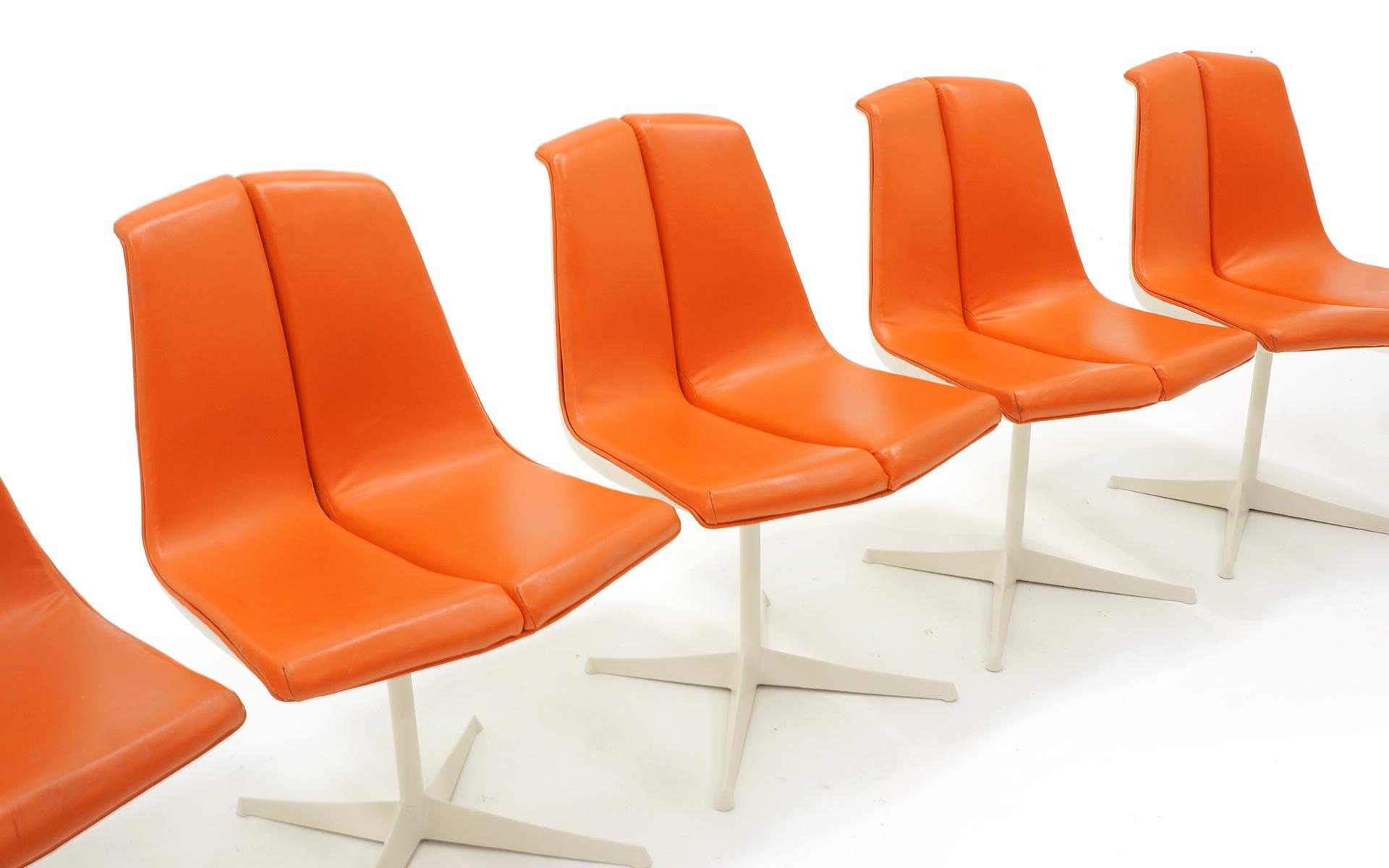 Eight Dining Chairs by Richard Schultz for Knoll. White Frames, Red Orange Seats In Good Condition In Kansas City, MO