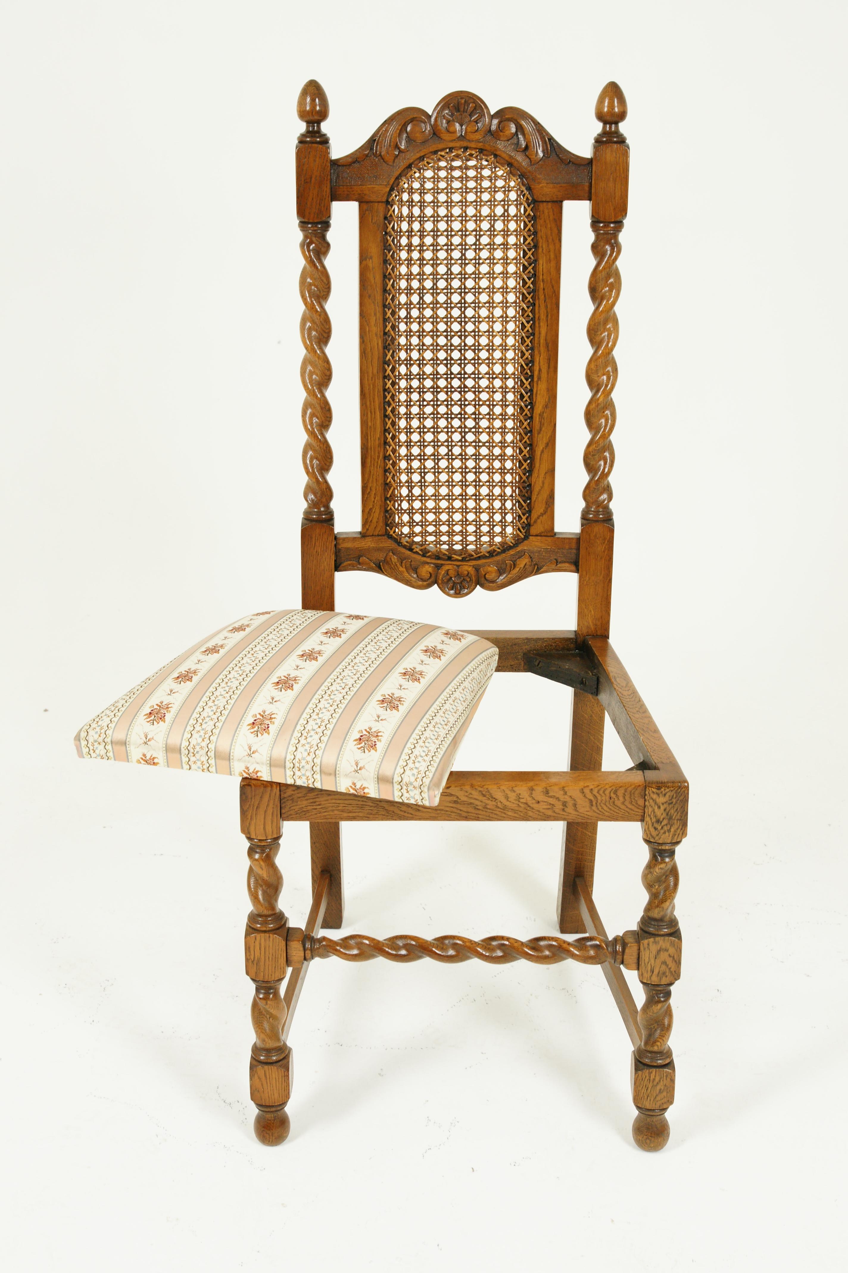 Early 20th Century Eight Dining Chairs, Cane Back Chairs, Barley Twist Chairs, Scotland, 1920