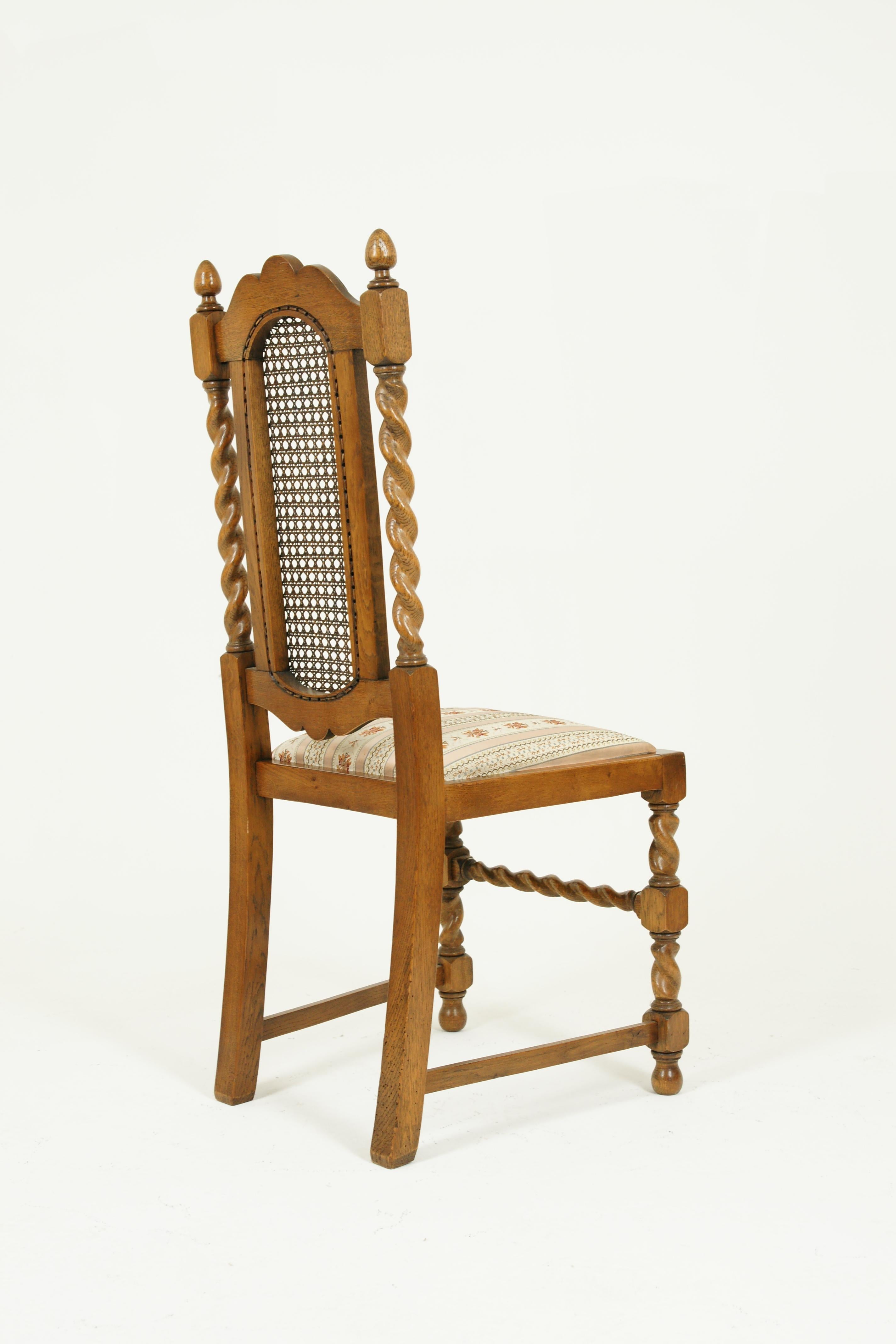 Oak Eight Dining Chairs, Cane Back Chairs, Barley Twist Chairs, Scotland, 1920