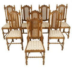 Eight Dining Chairs, Cane Back Chairs, Barley Twist Chairs, Scotland, 1920