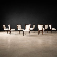 Set di otto sedie moderne brasiliane in legno e tessuto, Giuseppe Scapinelli, 1950