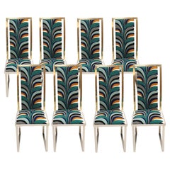 Mid-Century Michel Mangematin Brass and Steel French 1970s Eight Dining Chairs