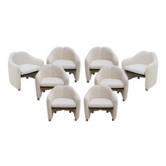 Eight Dining Chairs Model PS142 By Eugenio Gerli, Ivory Wool Fabric, Italy 1960