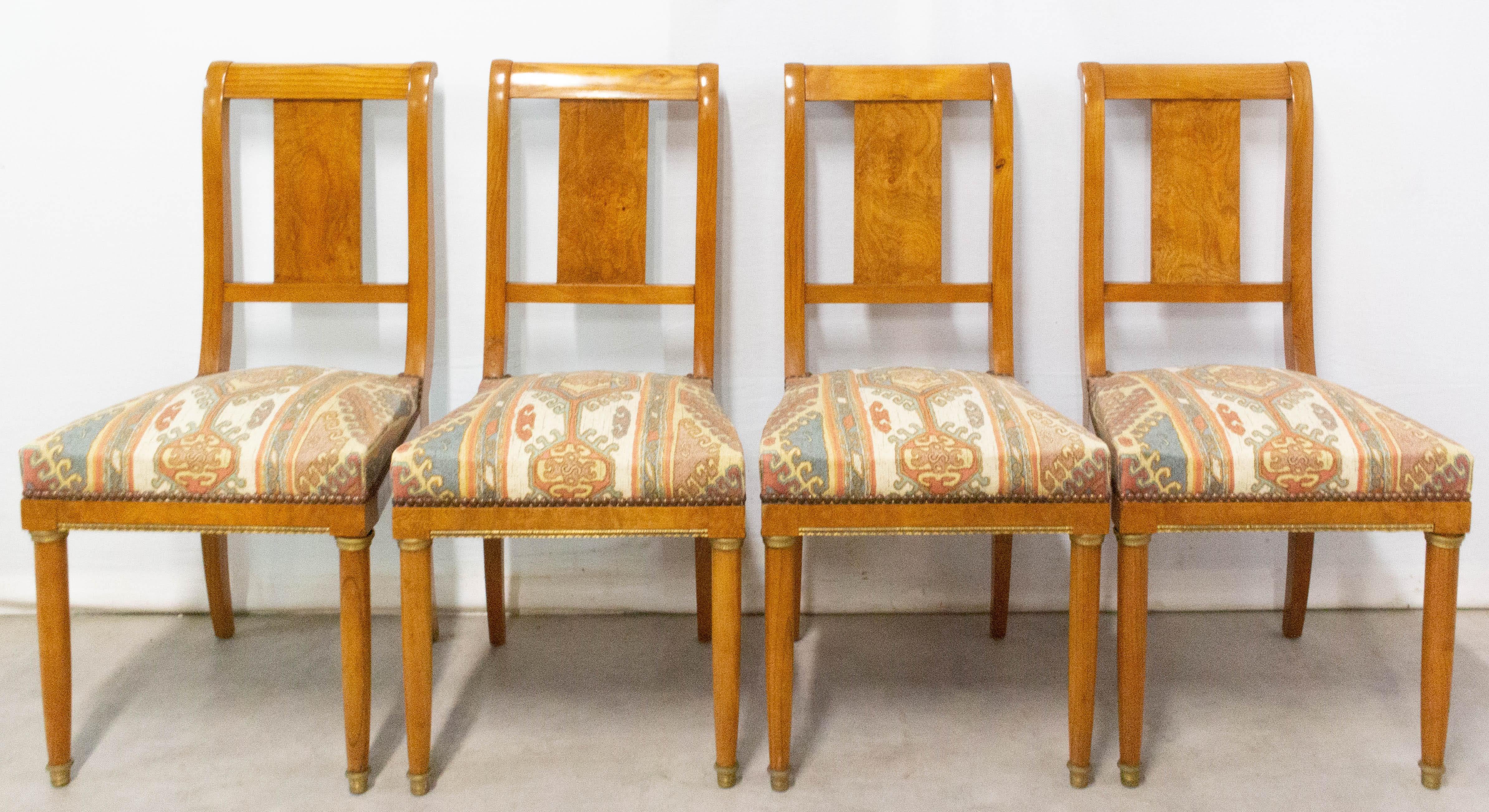 Eight Dining Empire Style Chairs Upholstered French Elm and Burr Elm, circa 1920 In Good Condition For Sale In Labrit, Landes