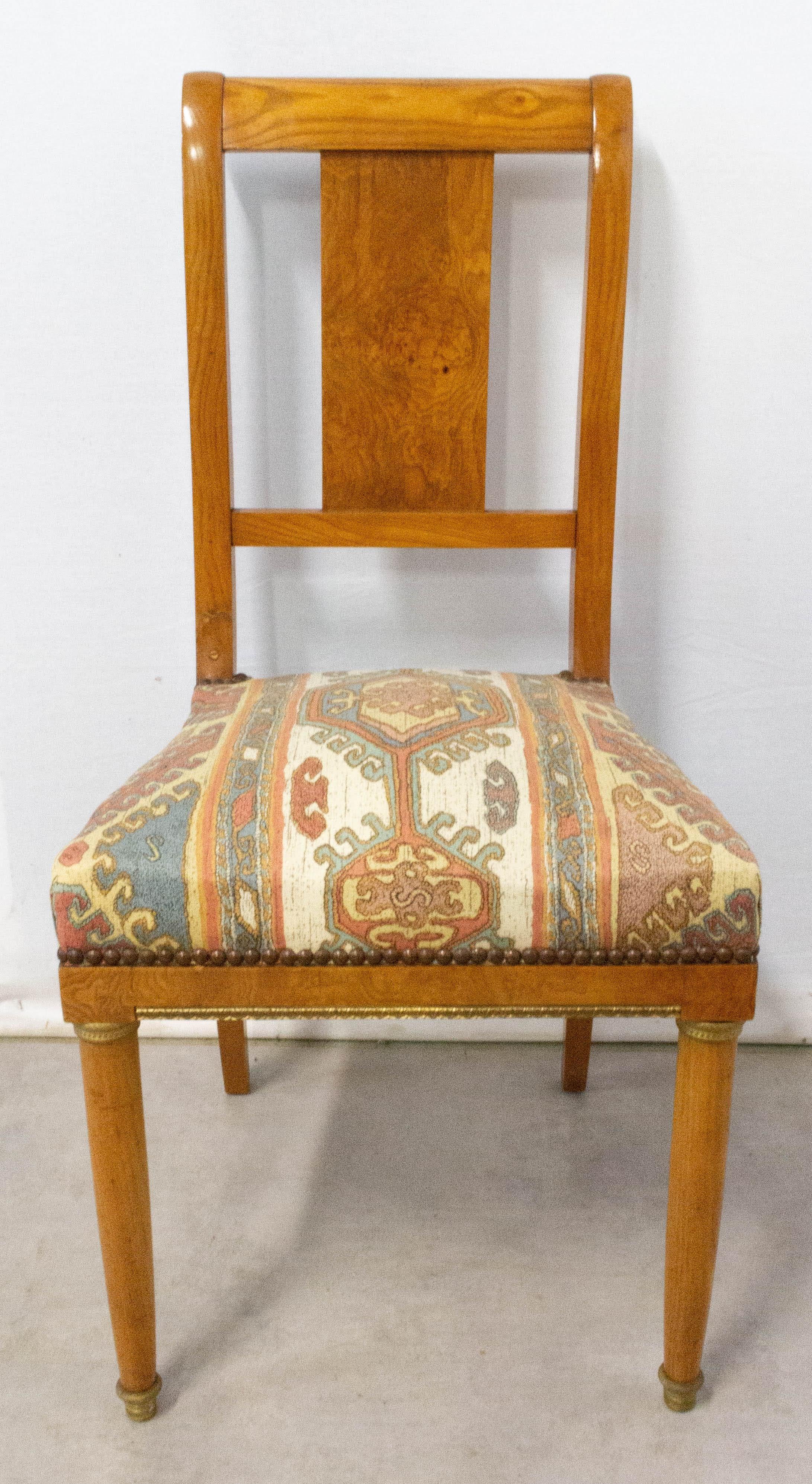 20th Century Eight Dining Empire Style Chairs Upholstered French Elm and Burr Elm, circa 1920 For Sale