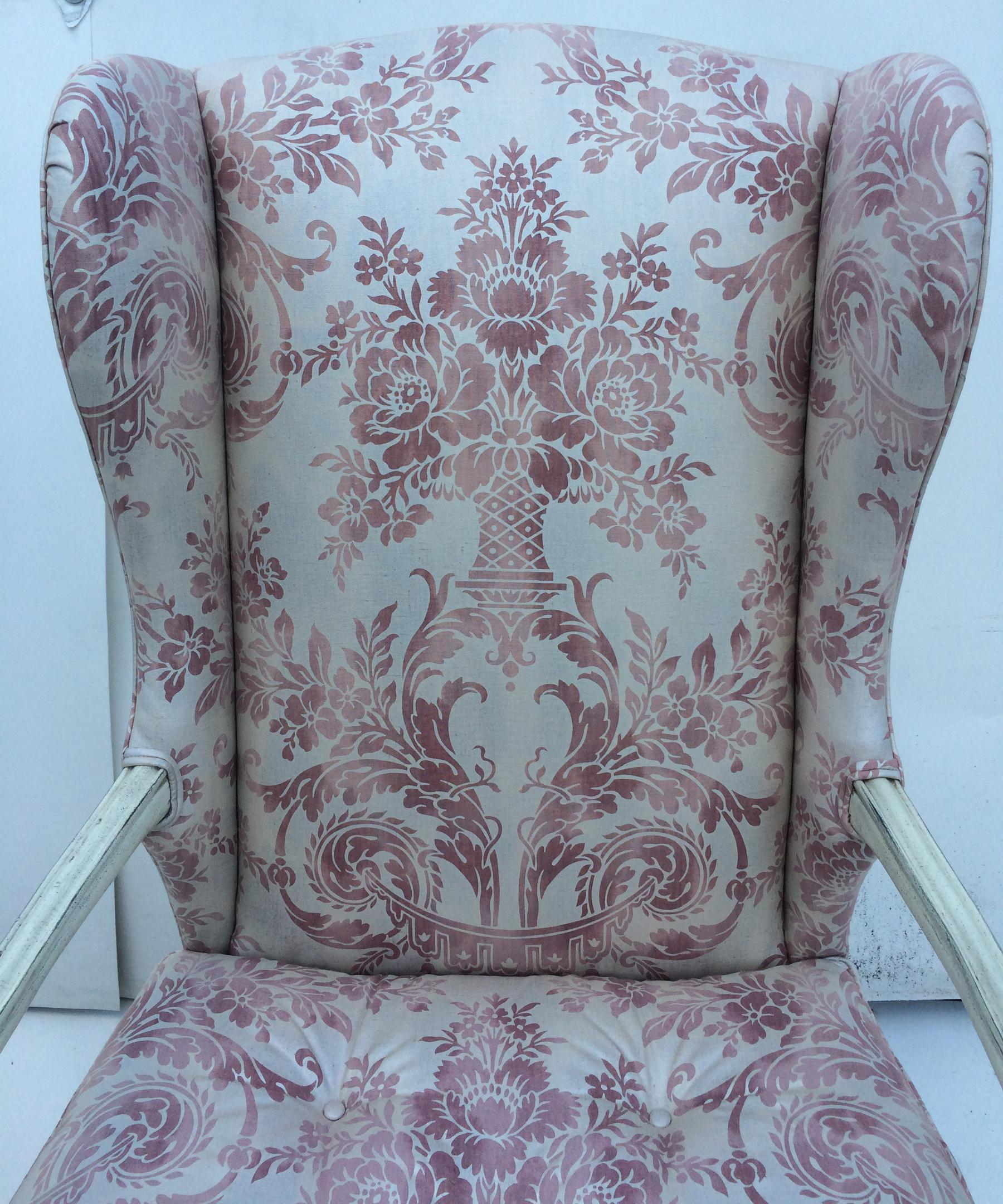 Eight Dining Room Chairs with Fortuny Style Fabric 6