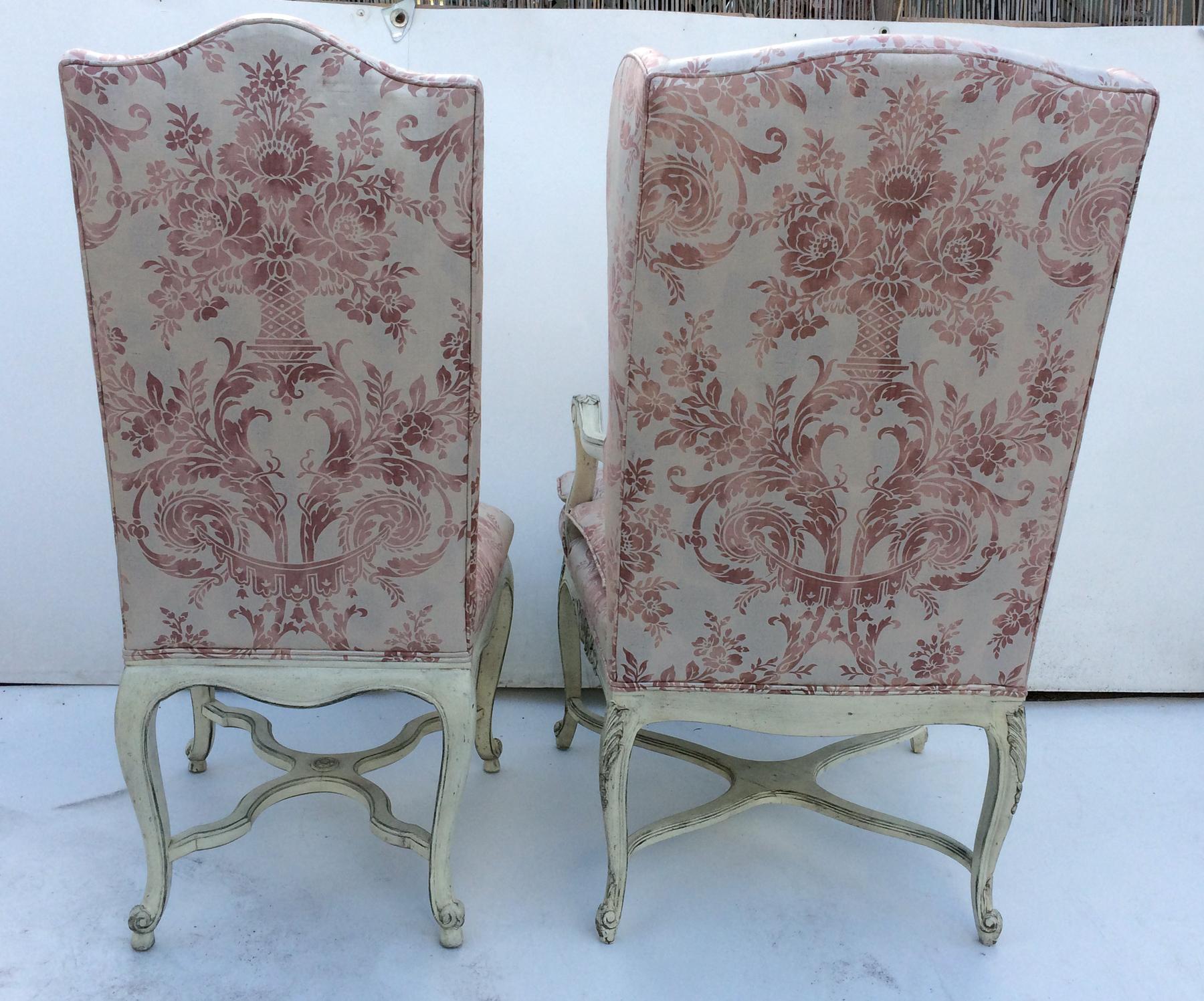 Eight Dining Room Chairs with Fortuny Style Fabric In Excellent Condition In West Palm Beach, FL