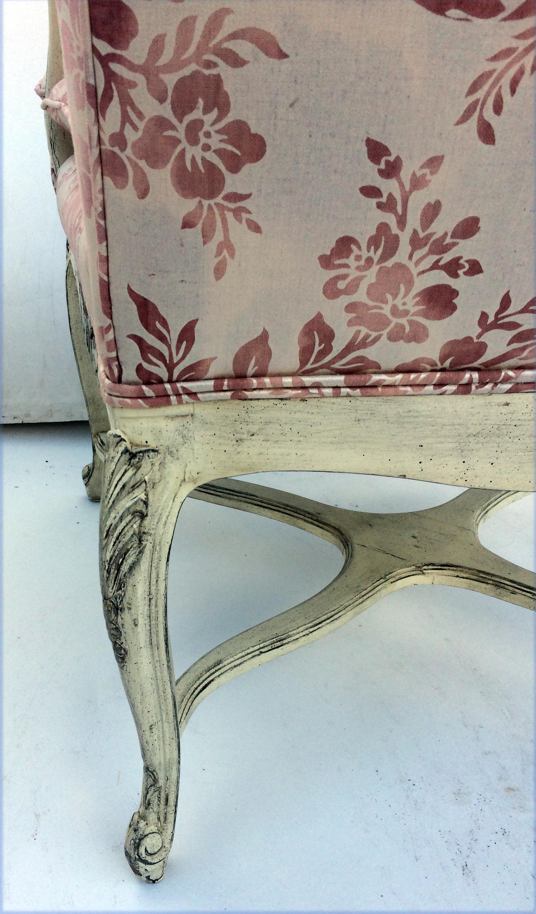 Wood Eight Dining Room Chairs with Fortuny Style Fabric