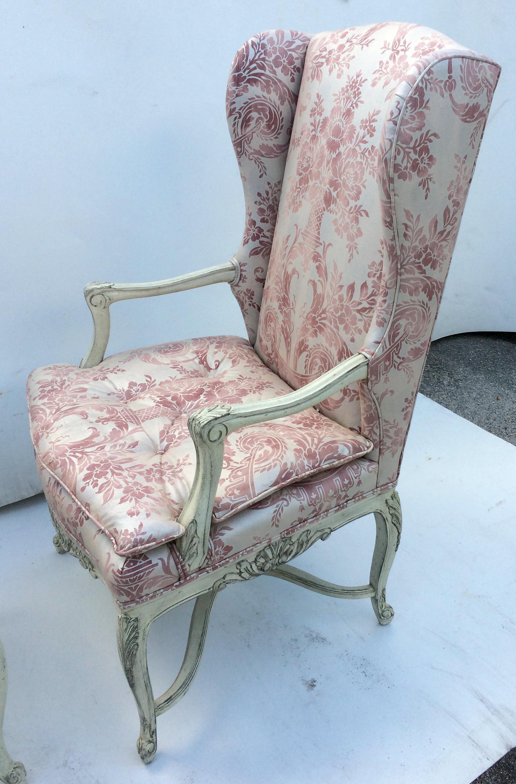 Eight Dining Room Chairs with Fortuny Style Fabric 3