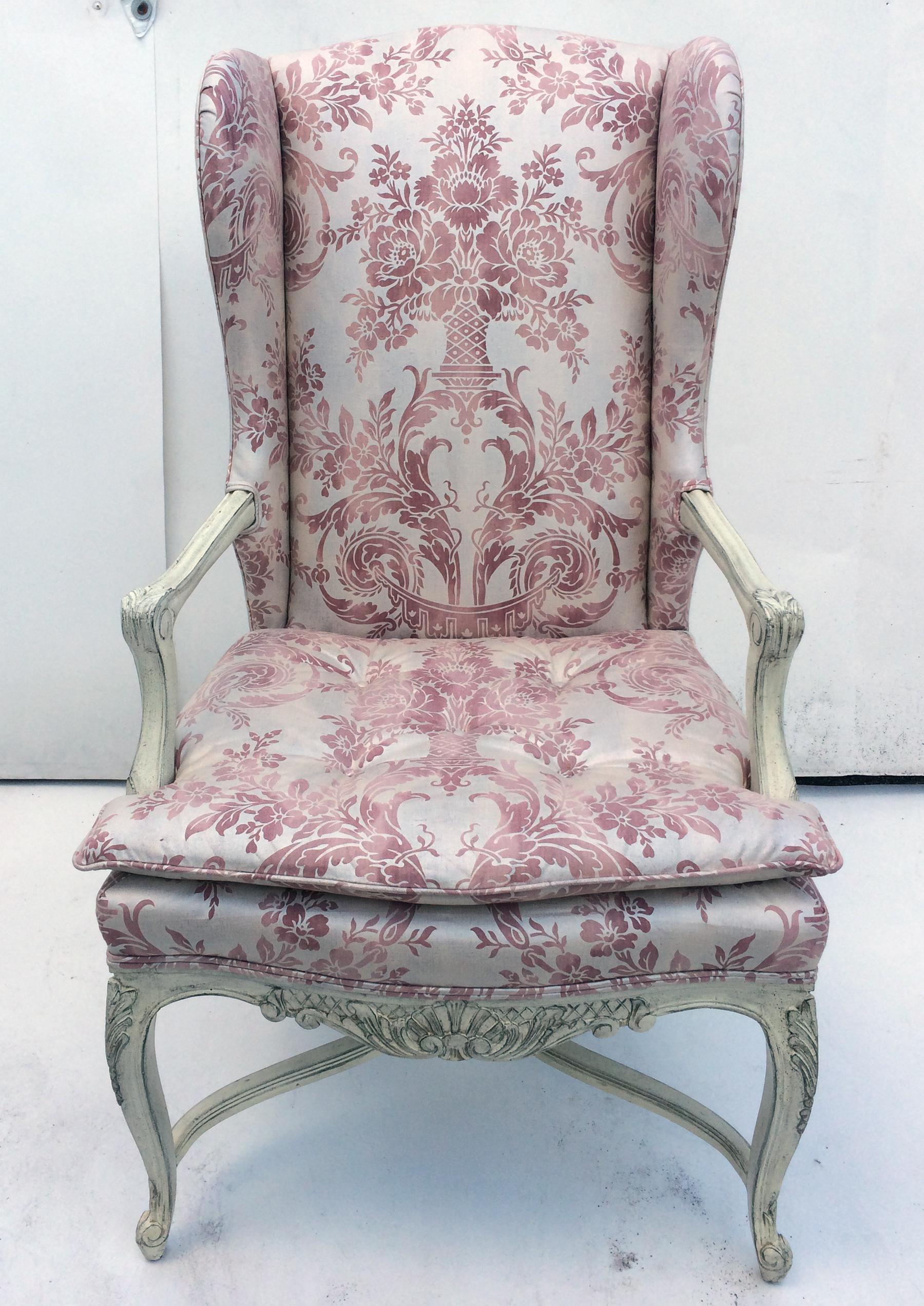 Eight Dining Room Chairs with Fortuny Style Fabric 4