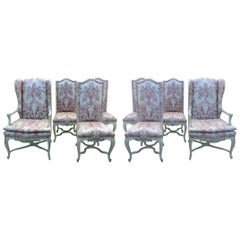 Eight Dining Room Chairs with Fortuny Style Fabric