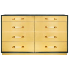 Eight-Drawer Dresser with Polished Brass Veneer Fronts and Hunter Green Case