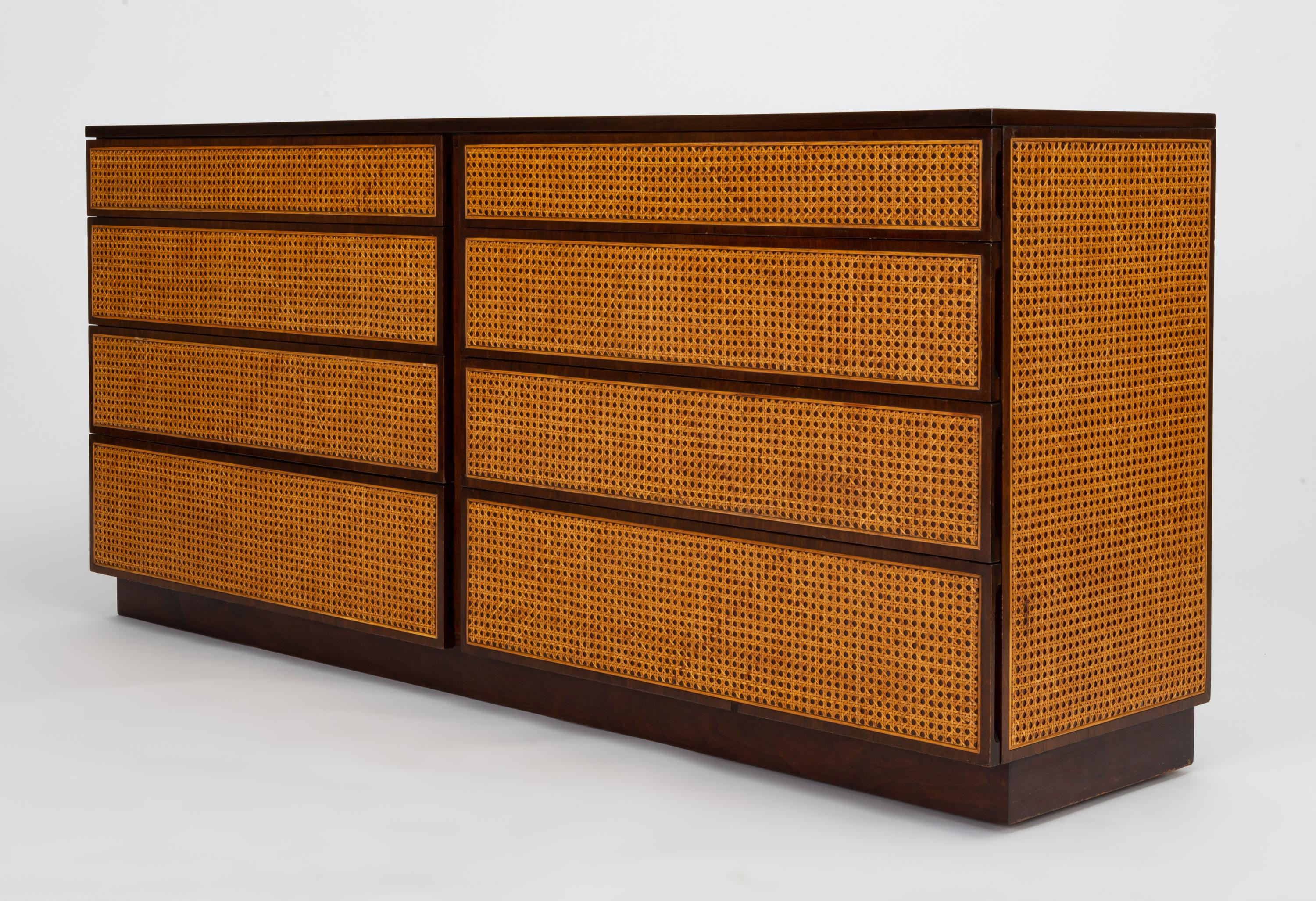 American Eight Drawer Dresser with Woven Cane Paneling from Directional Custom Collection