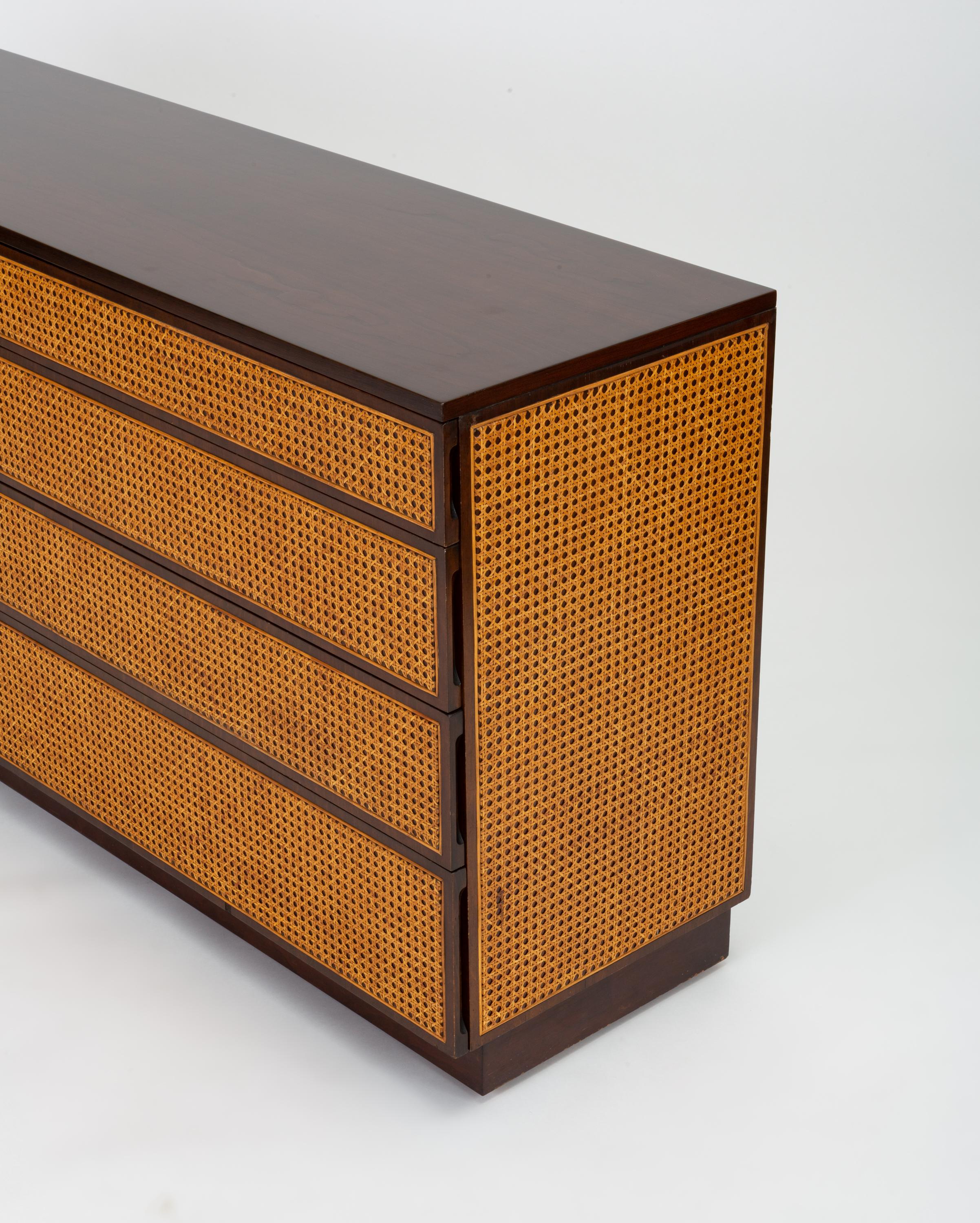 20th Century Eight Drawer Dresser with Woven Cane Paneling from Directional Custom Collection