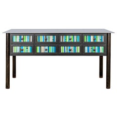 Jim Rose Steel Furniture - Eight-Drawer Blue Green Strip Quilt Counter