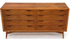 Eight Drawers Scandinavian Walnut Double Dresser on Tall Dowel Legs
