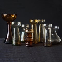 Eight Dutch 1960 Royal Leerdam Crystal and Rimac Baarn Bulb Vaseline Glass Vases