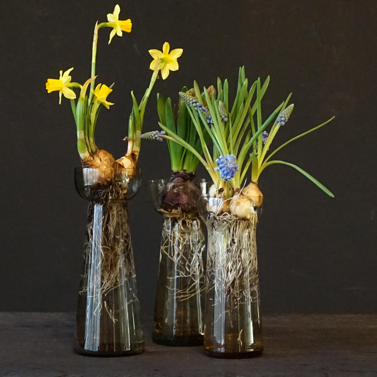Verre brun Huit vases hollandais Royal Leerdam en cristal et verre à vaseline pour ampoule Rimac Baarn de 1960 en vente